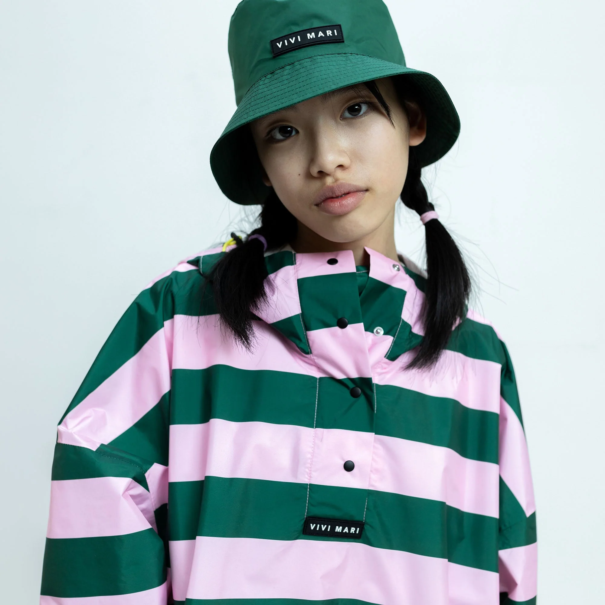Kids Raincoat bold stripes green/rosé - Image 3