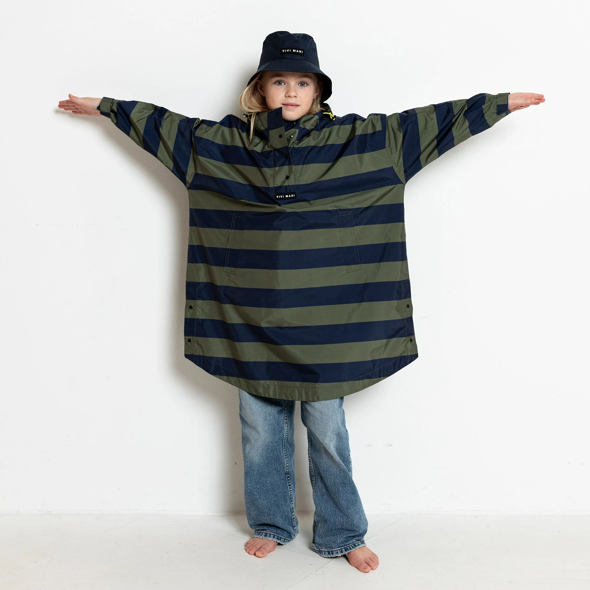 Kids Raincoat bold stripes navy/olive - Image 11