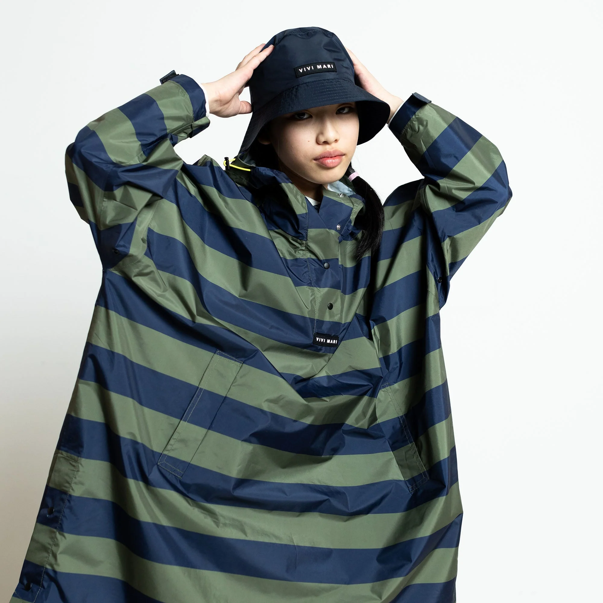 Kids Raincoat bold stripes navy/olive - Image 3