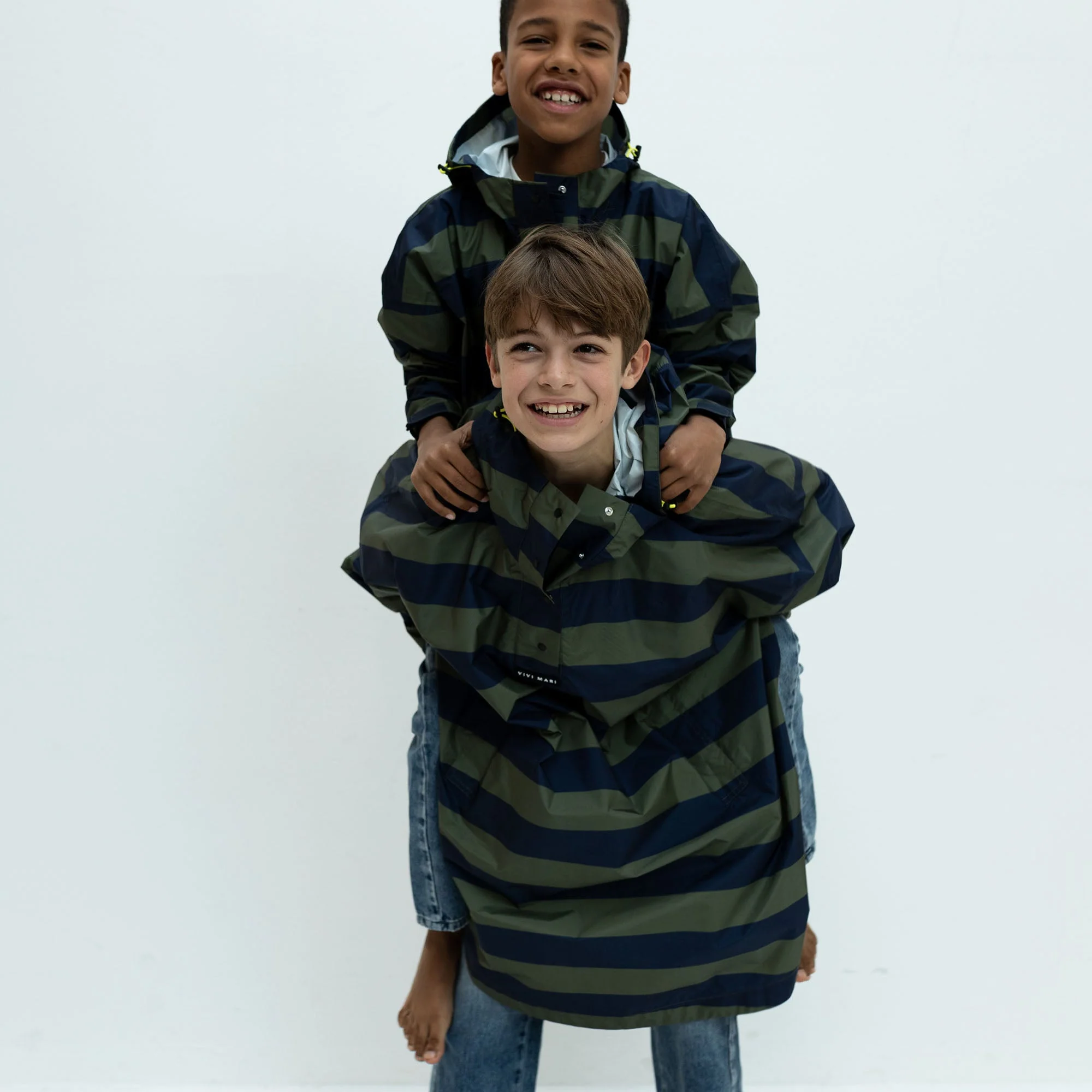 Kids Raincoat bold stripes navy/olive - Image 6
