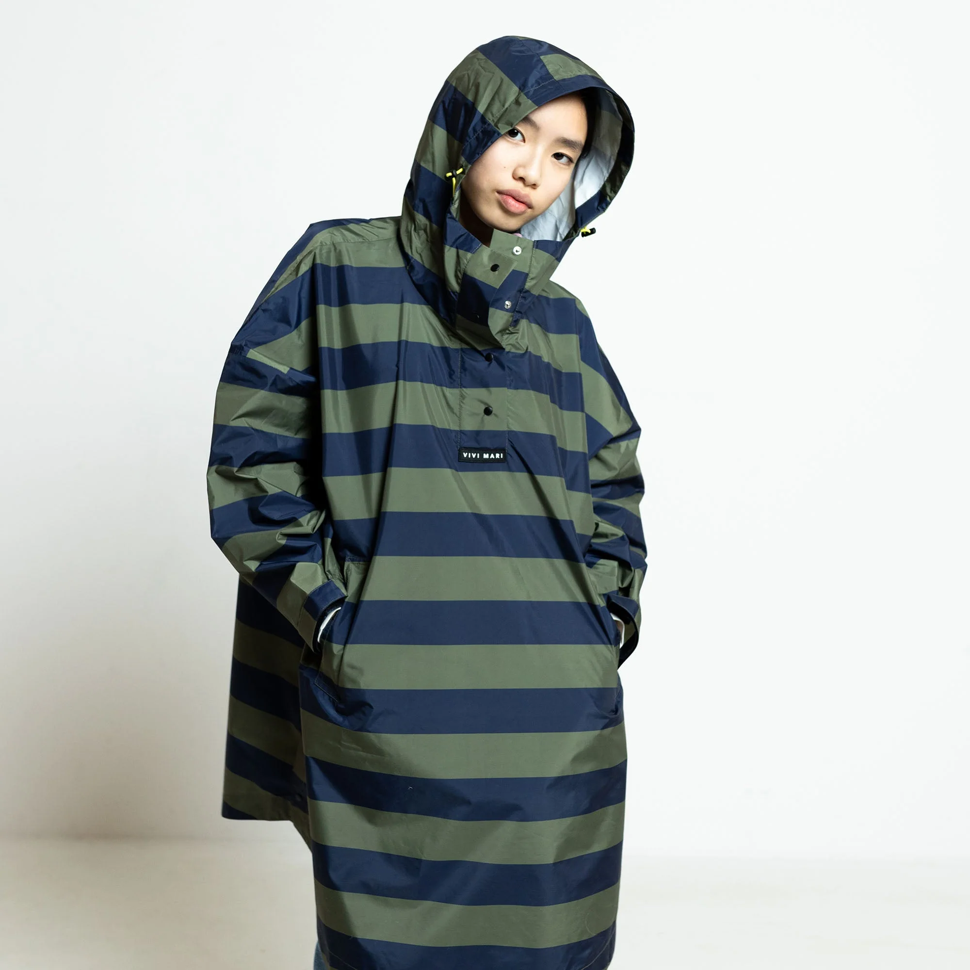 Kids Raincoat bold stripes navy/olive - Image 7