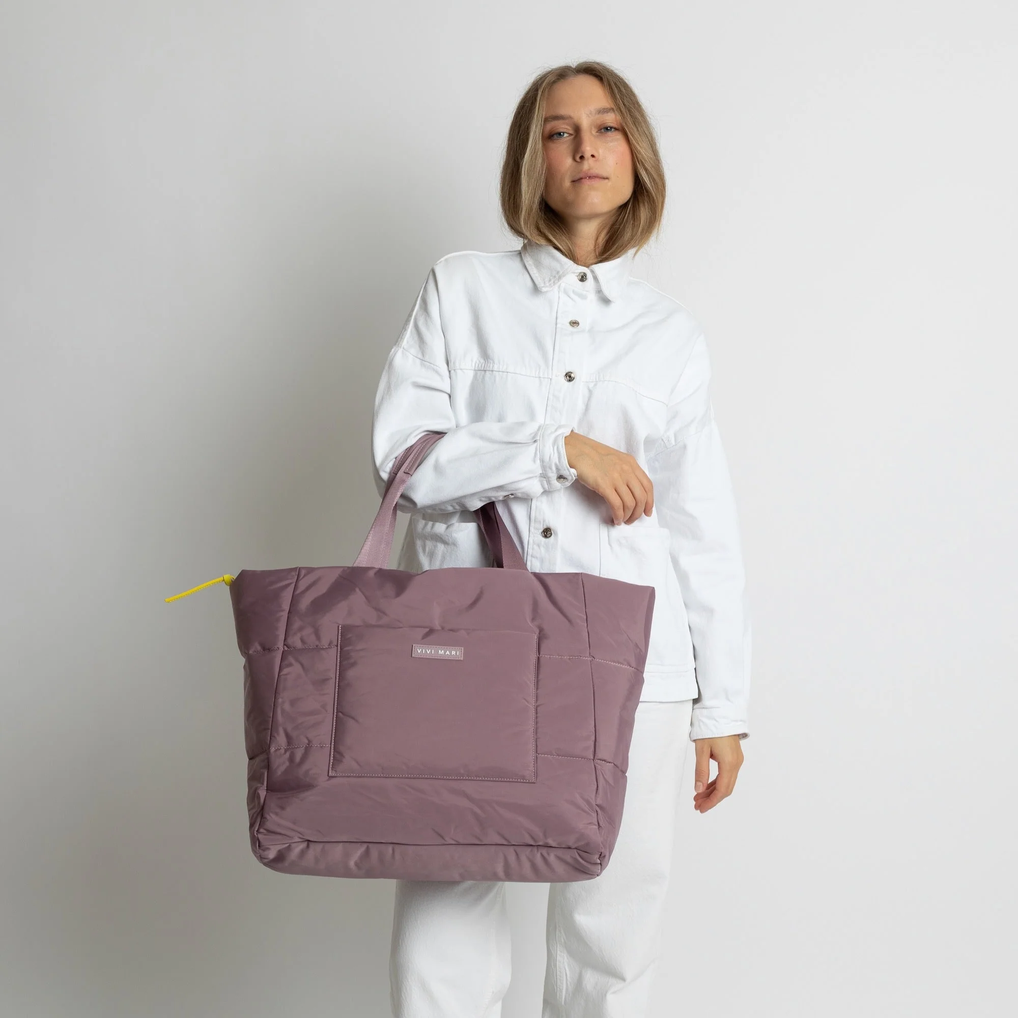 padded tote bag large + strap basic woven slim - ash plum - Image 10