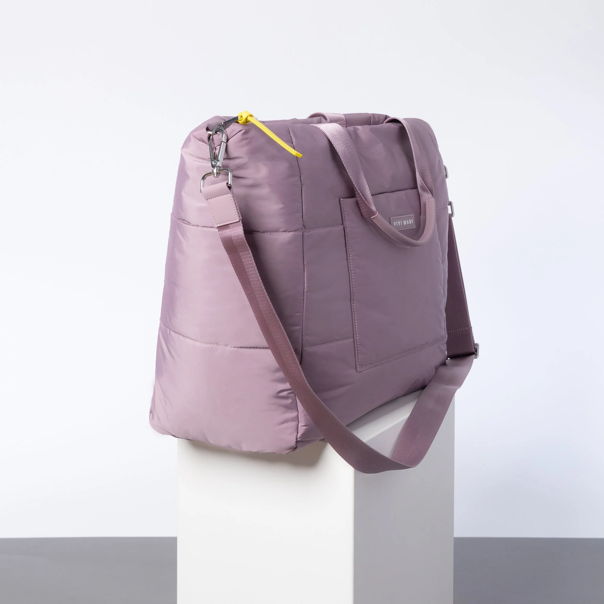 padded tote bag large + strap basic woven slim - ash plum - Image 4