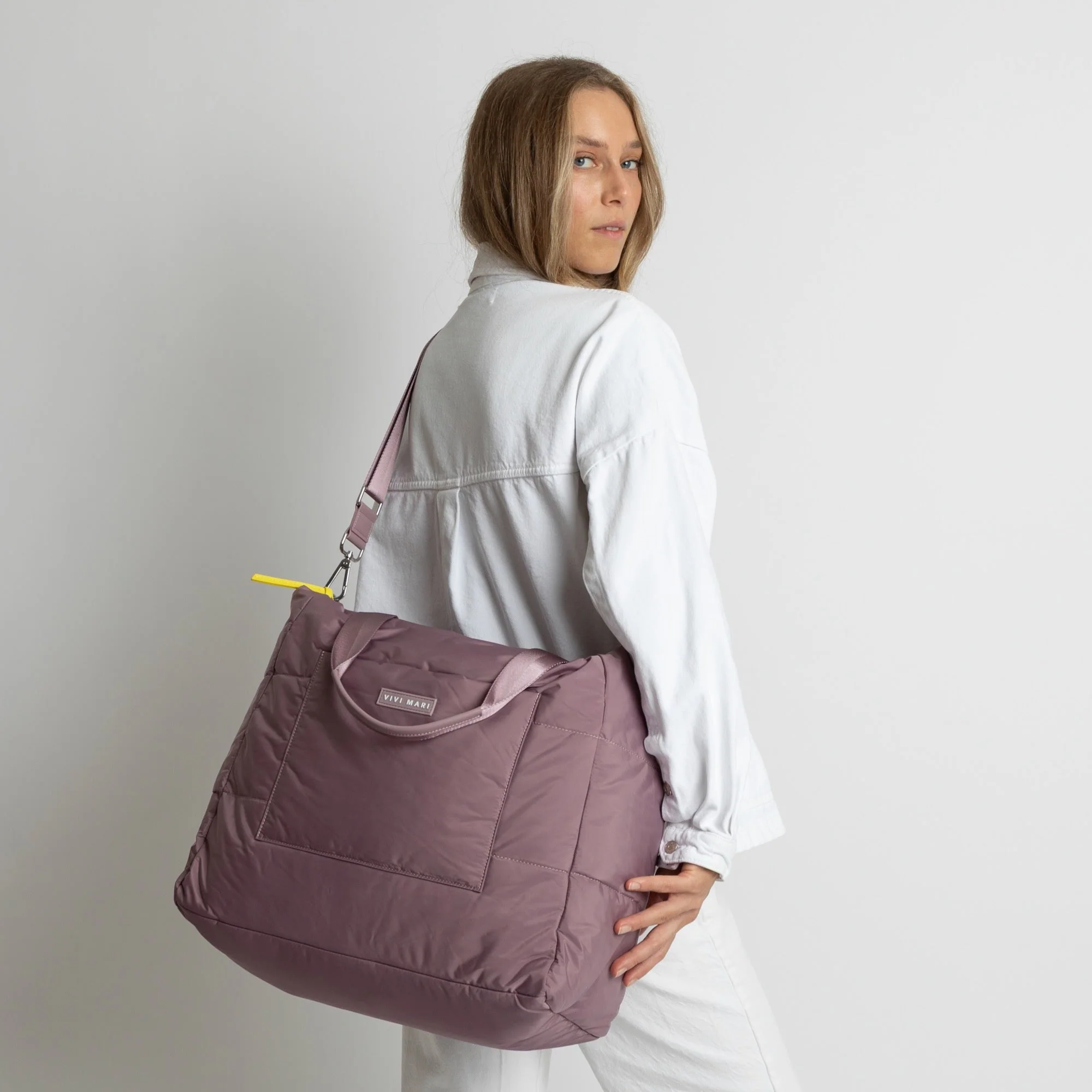 padded tote bag large + strap basic woven slim - ash plum - Image 5