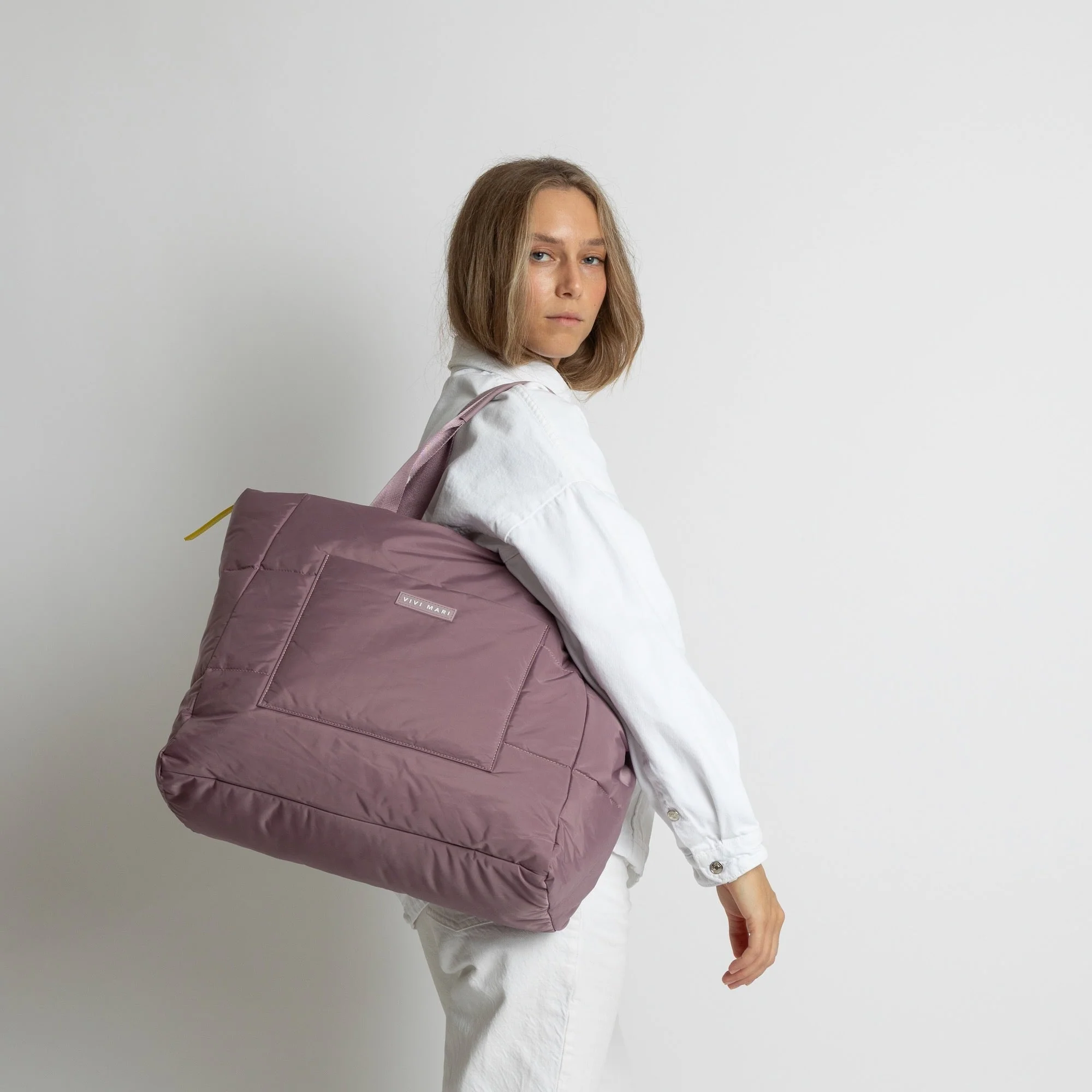 padded tote bag large + strap basic woven slim - ash plum - Image 7