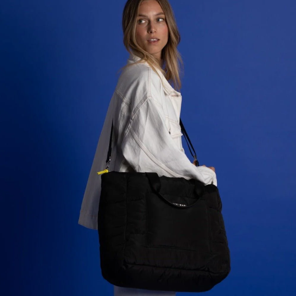 padded tote bag large + strap basic woven slim - black - Image 12