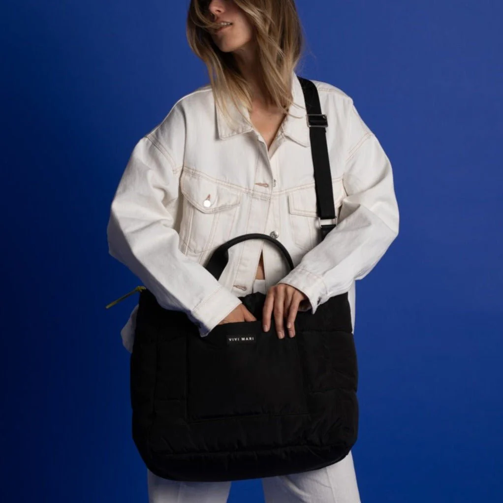 padded tote bag large + strap basic woven slim - black - Image 15