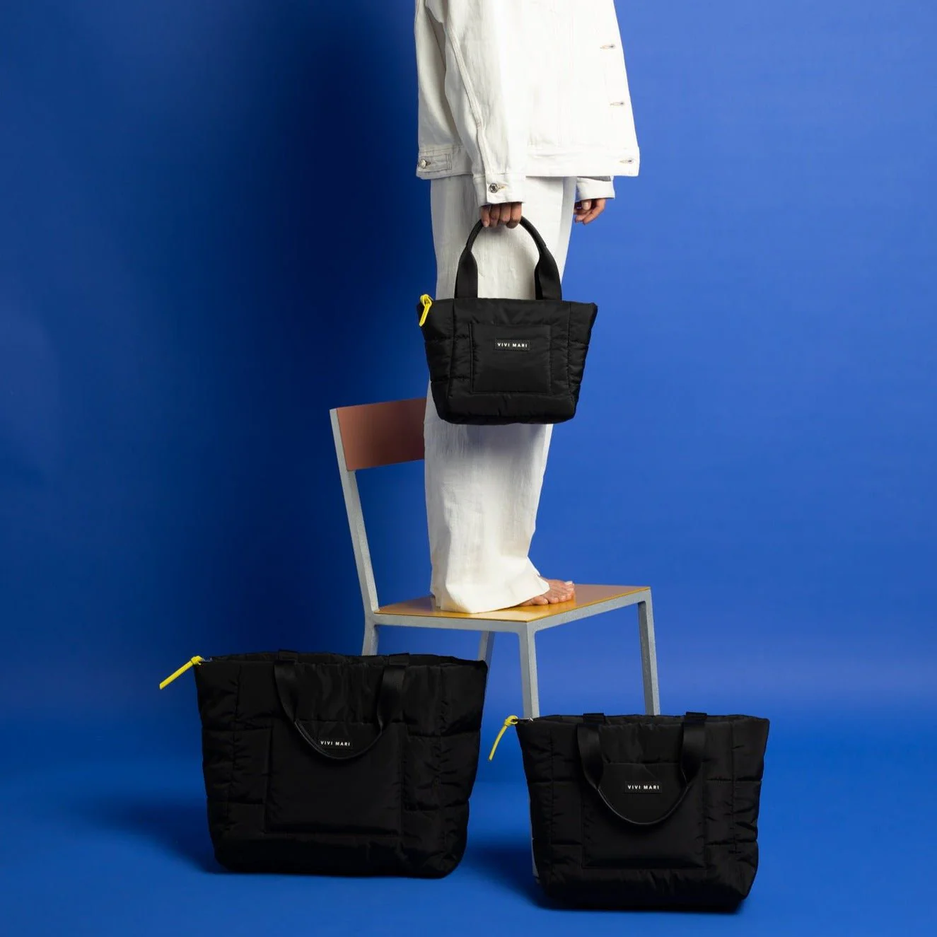 padded tote bag large + strap basic woven slim - black - Image 6