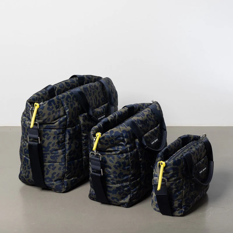 padded tote bag large + strap basic woven slim - leo splashes navy/olive - Image 15