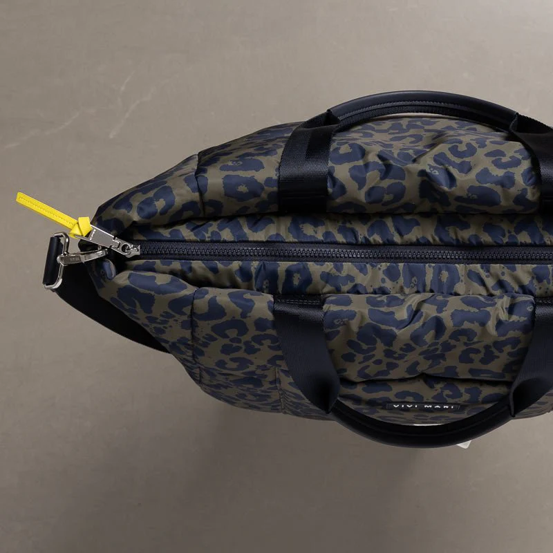 padded tote bag large + strap basic woven slim - leo splashes navy/olive - Image 5