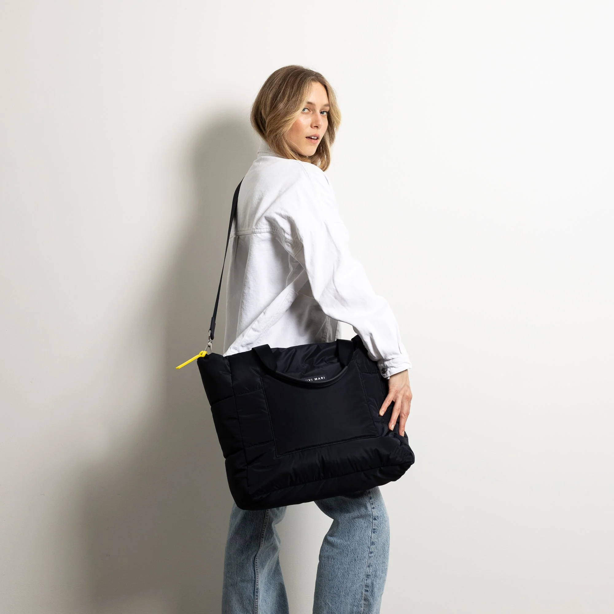 padded tote bag large + strap basic woven slim - navy - Image 7