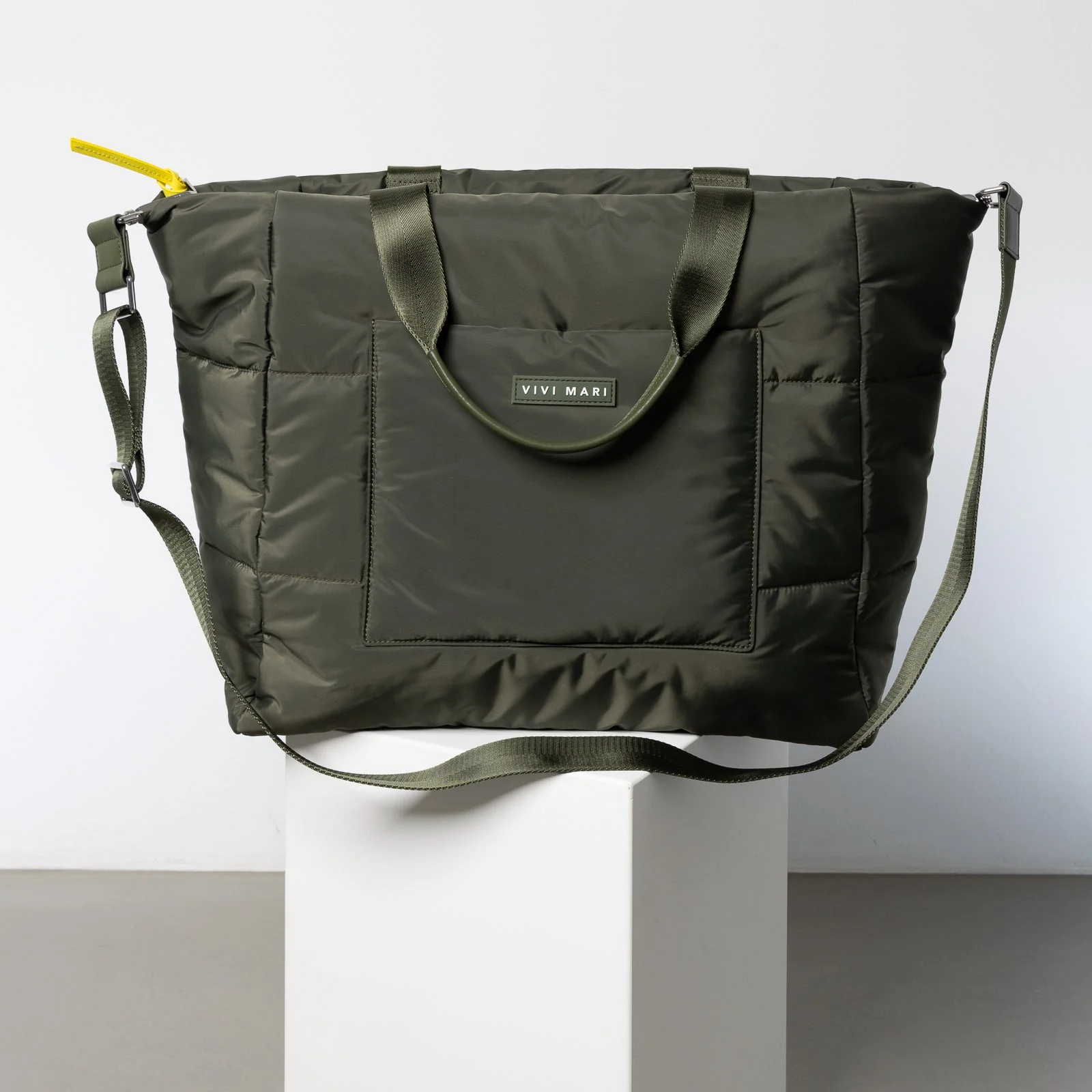 padded tote bag large + strap basic woven slim - olive