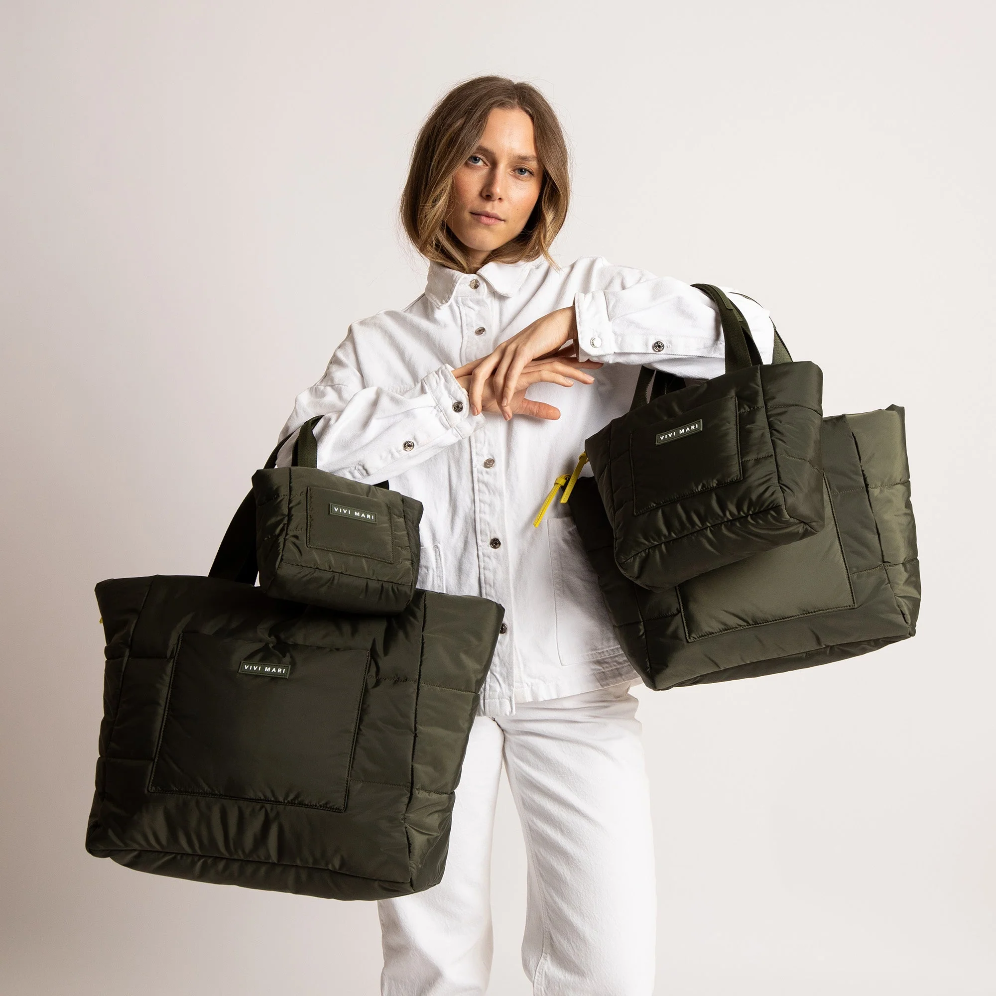 padded tote bag large + strap basic woven slim - olive - Image 10