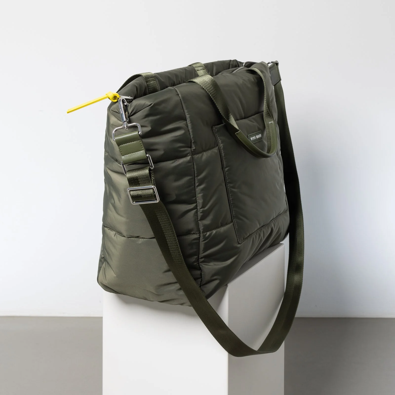 padded tote bag large + strap basic woven slim - olive - Image 3