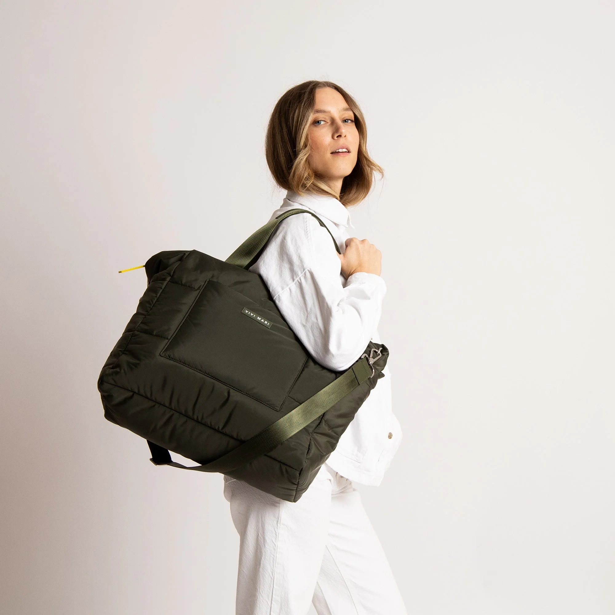 padded tote bag large + strap basic woven slim - olive - Image 4