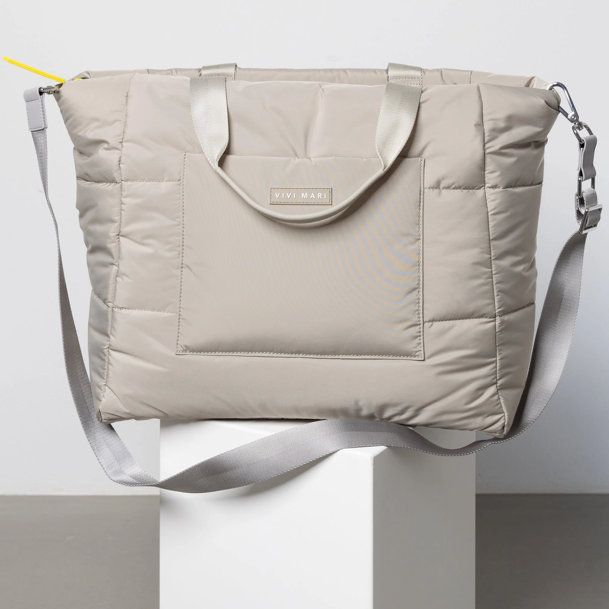 padded tote bag large + strap basic woven slim - stone