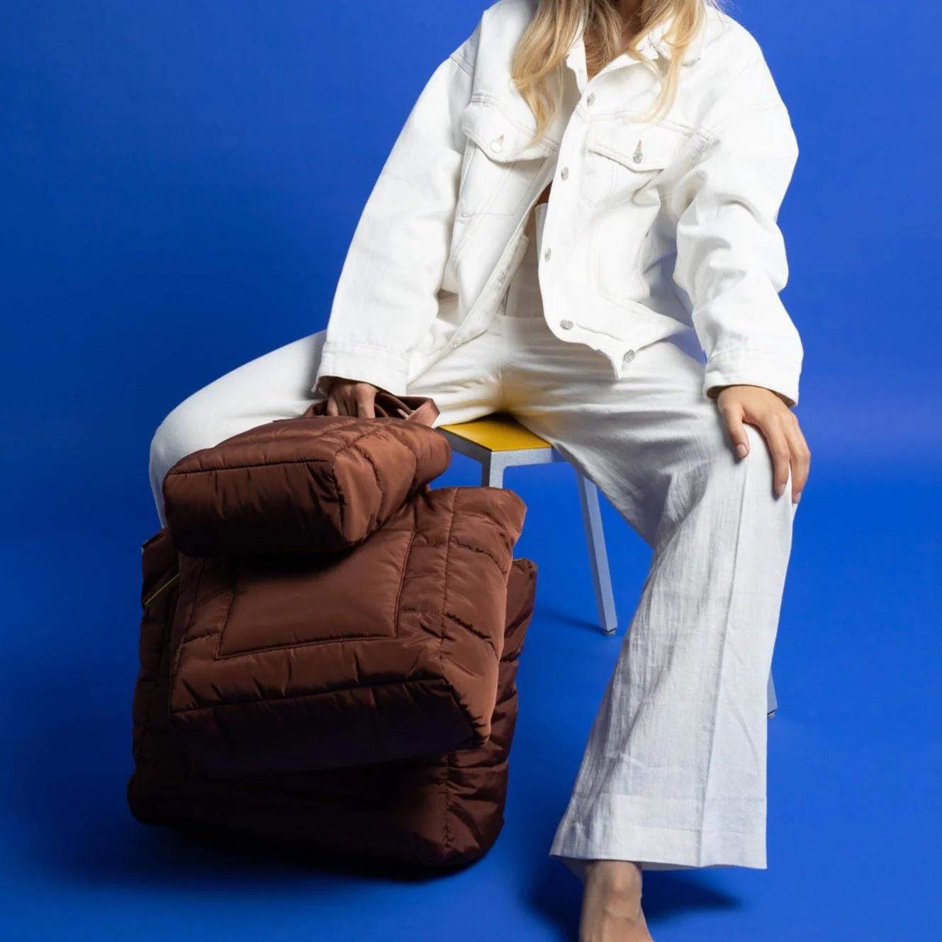 padded tote bag large + strap basic woven slim - tan - Image 15