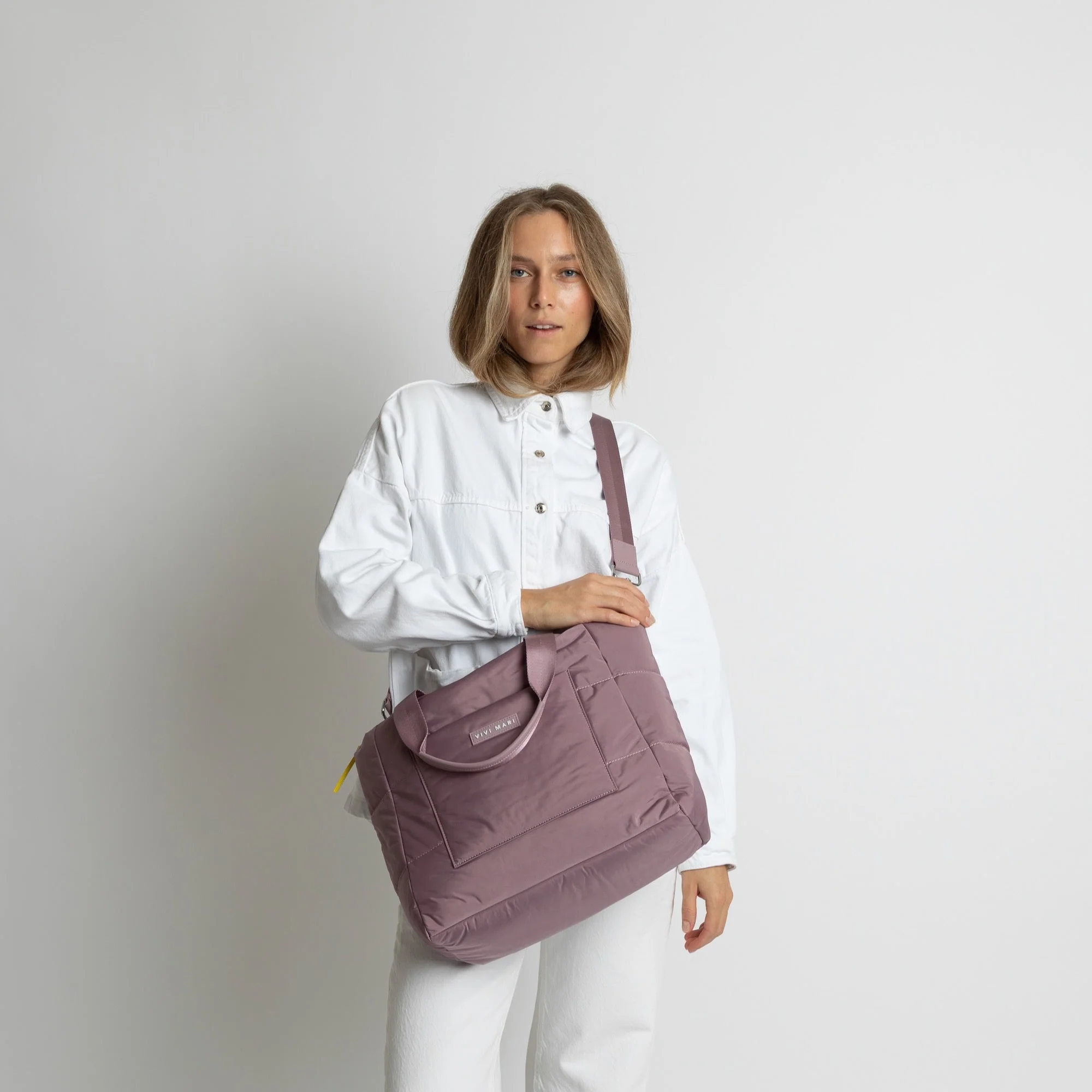 padded tote bag medium + strap basic woven slim - ash plum - Image 2