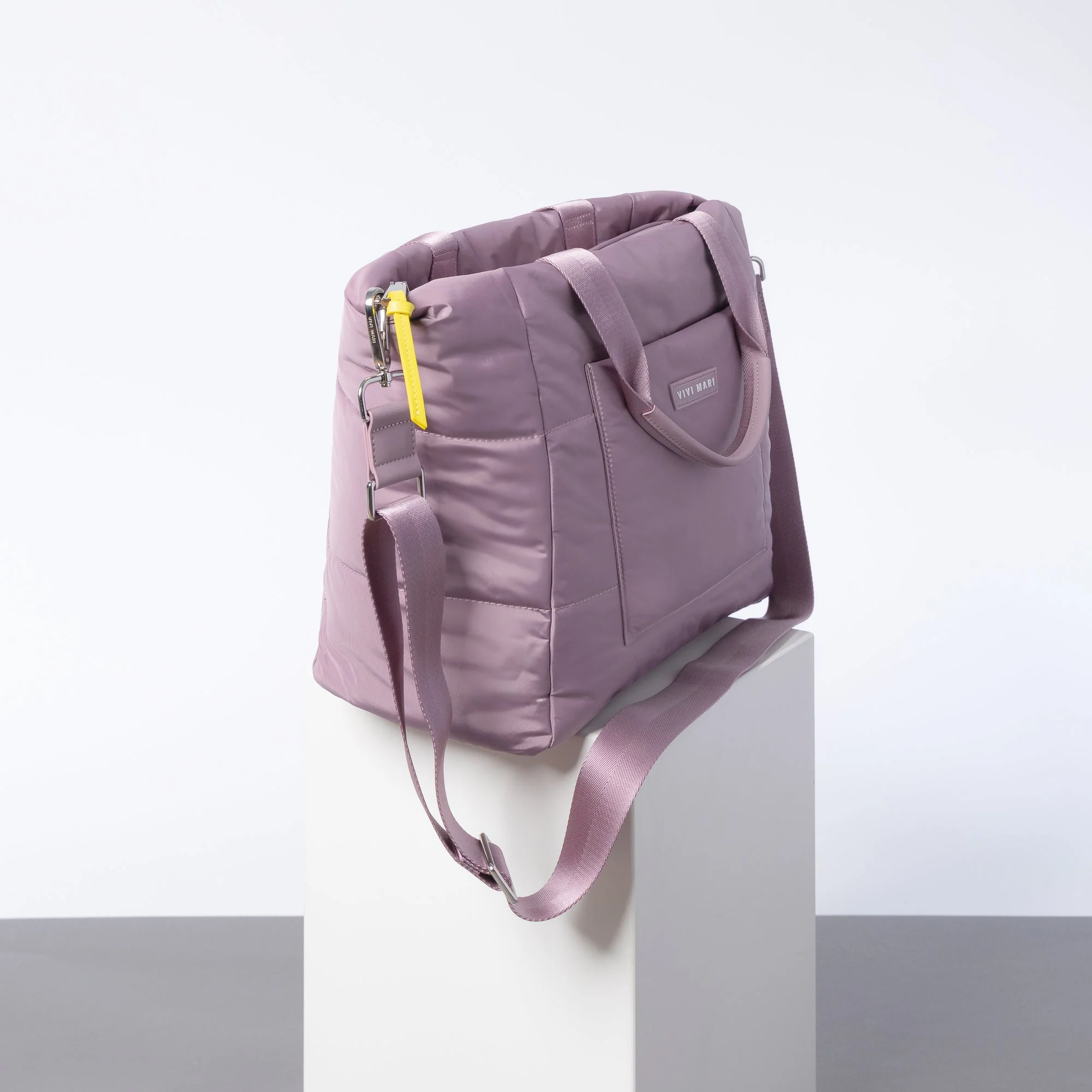 padded tote bag medium + strap basic woven slim - ash plum - Image 3