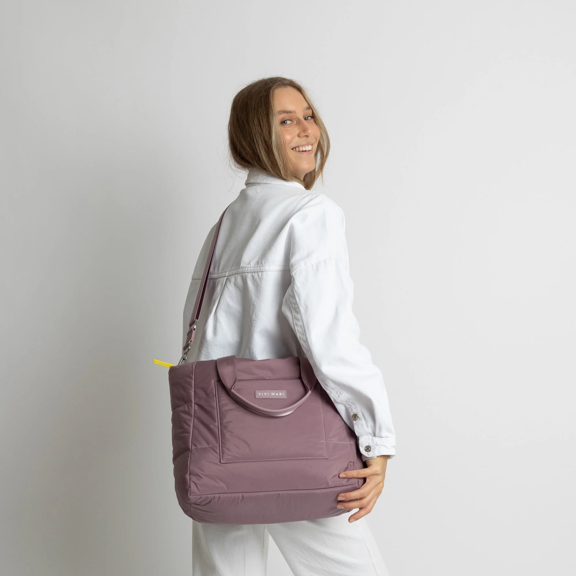 padded tote bag medium + strap basic woven slim - ash plum - Image 6