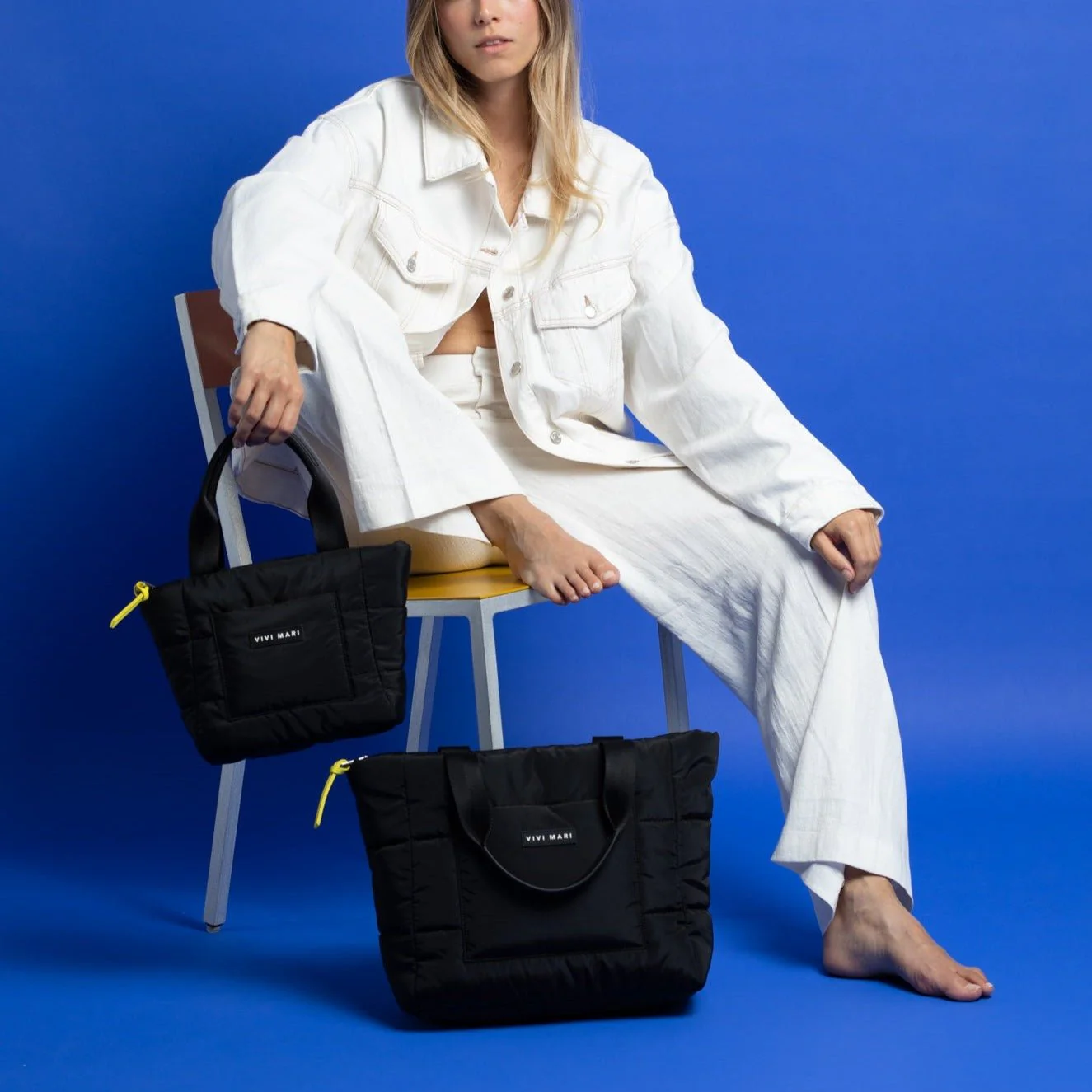 padded tote bag medium + strap basic woven slim - black - Image 17