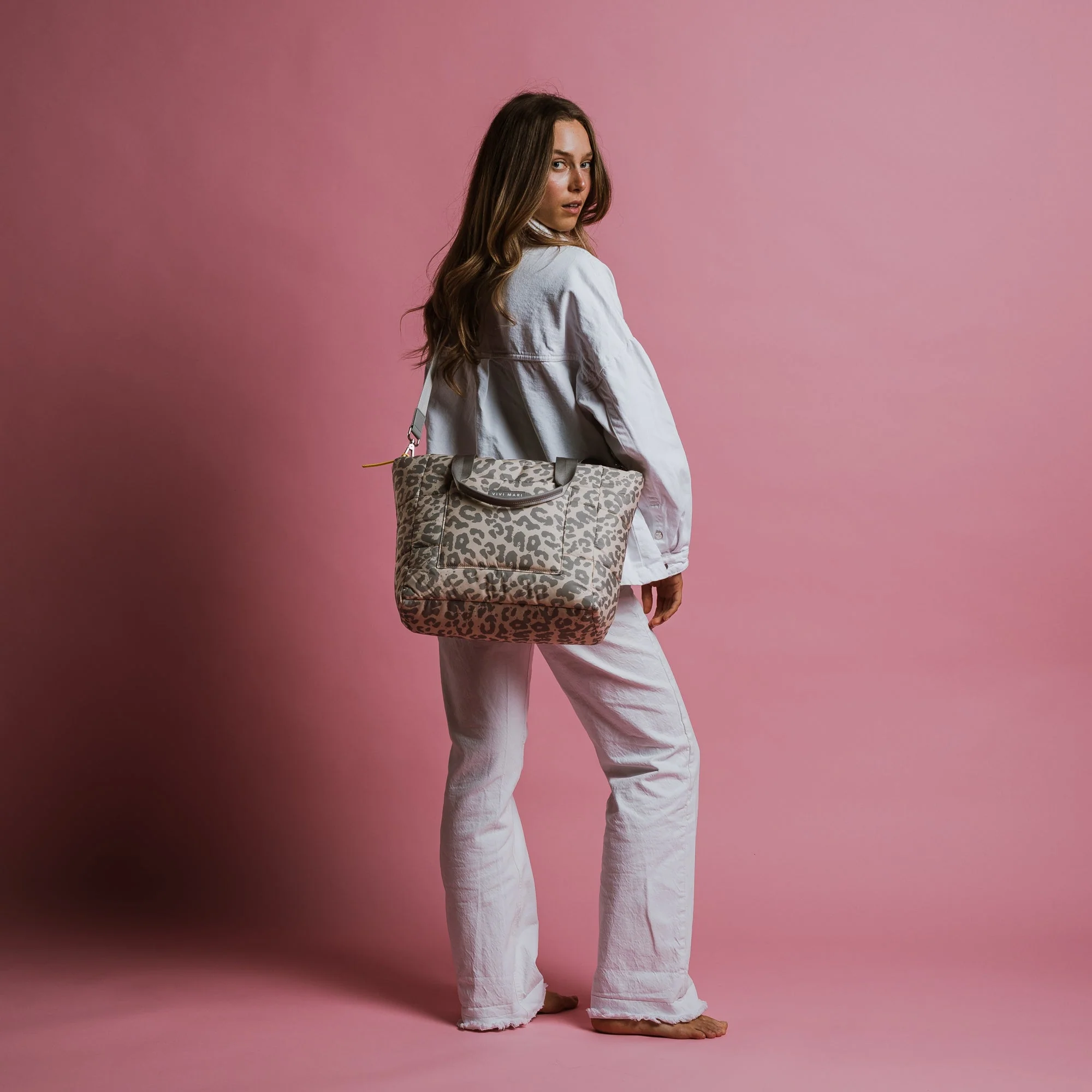 padded tote bag medium + strap basic woven slim - leo splashes grey/sand - Image 9