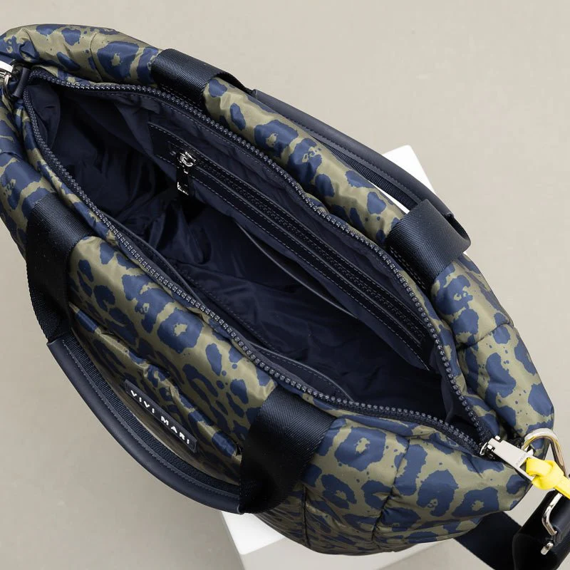 padded tote bag medium + strap basic woven slim - leo splashes navy/olive - Image 13