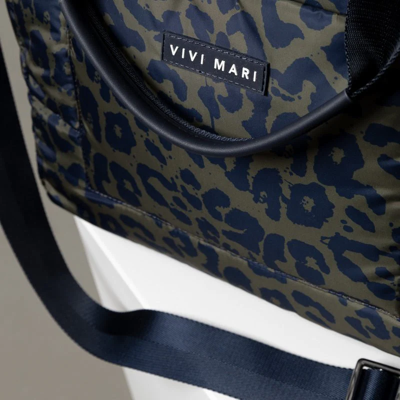 padded tote bag medium + strap basic woven slim - leo splashes navy/olive - Image 15
