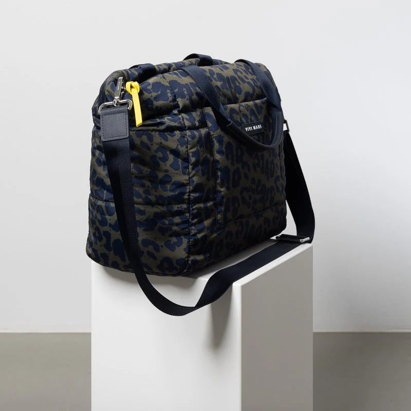 padded tote bag medium + strap basic woven slim - leo splashes navy/olive - Image 8