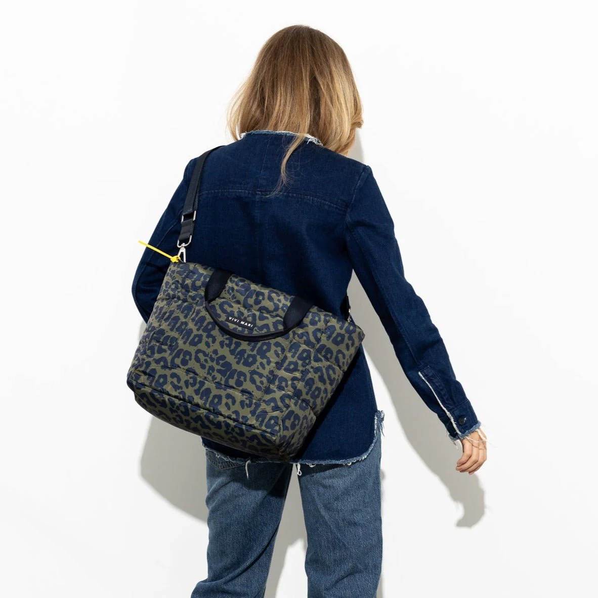 padded tote bag medium + strap basic woven slim - leo splashes navy/olive - Image 9