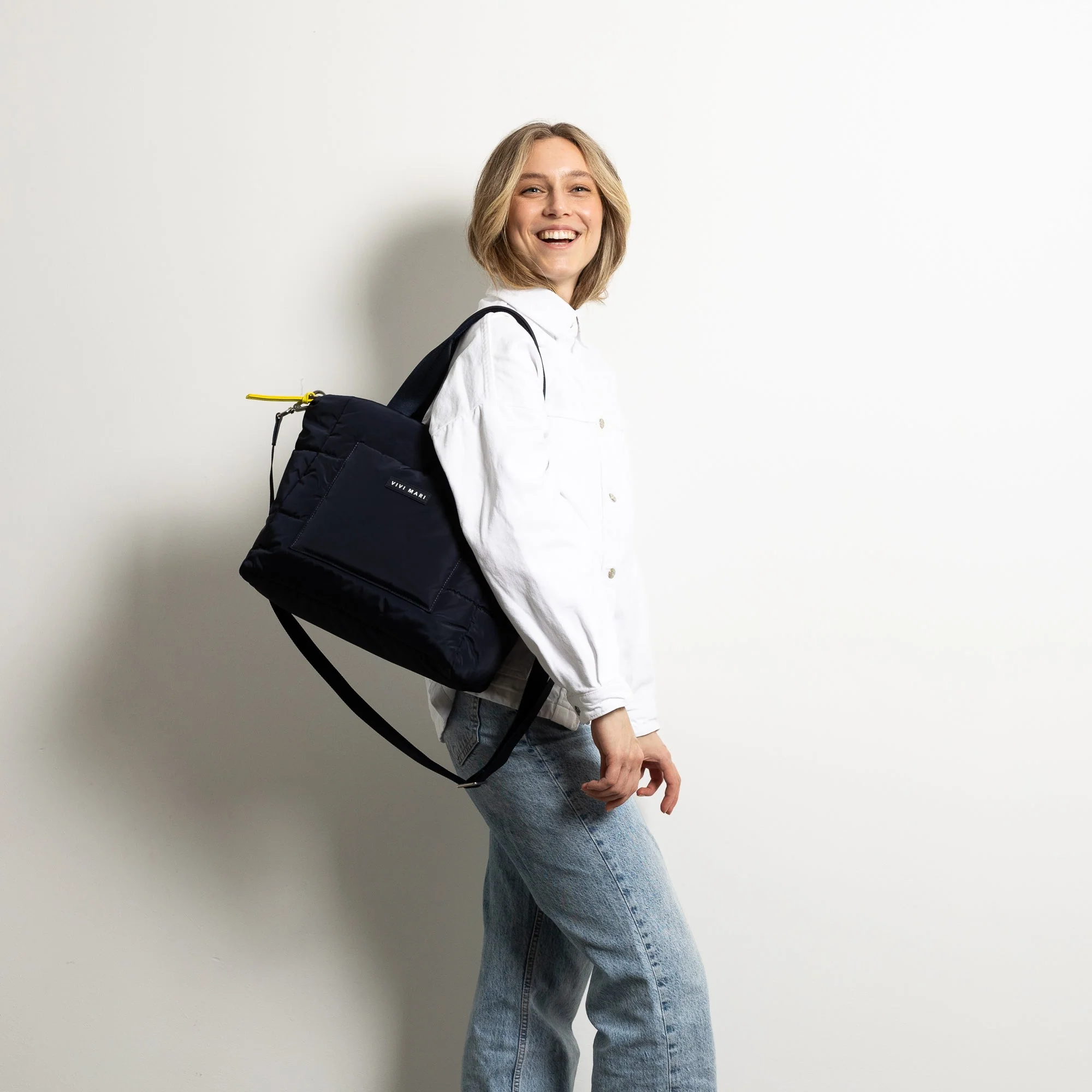 padded tote bag medium + strap basic woven slim - navy - Image 15