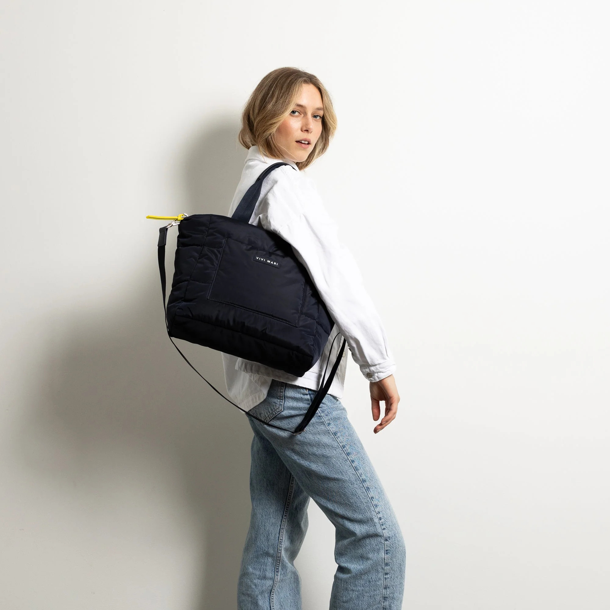 padded tote bag medium + strap basic woven slim - navy - Image 2