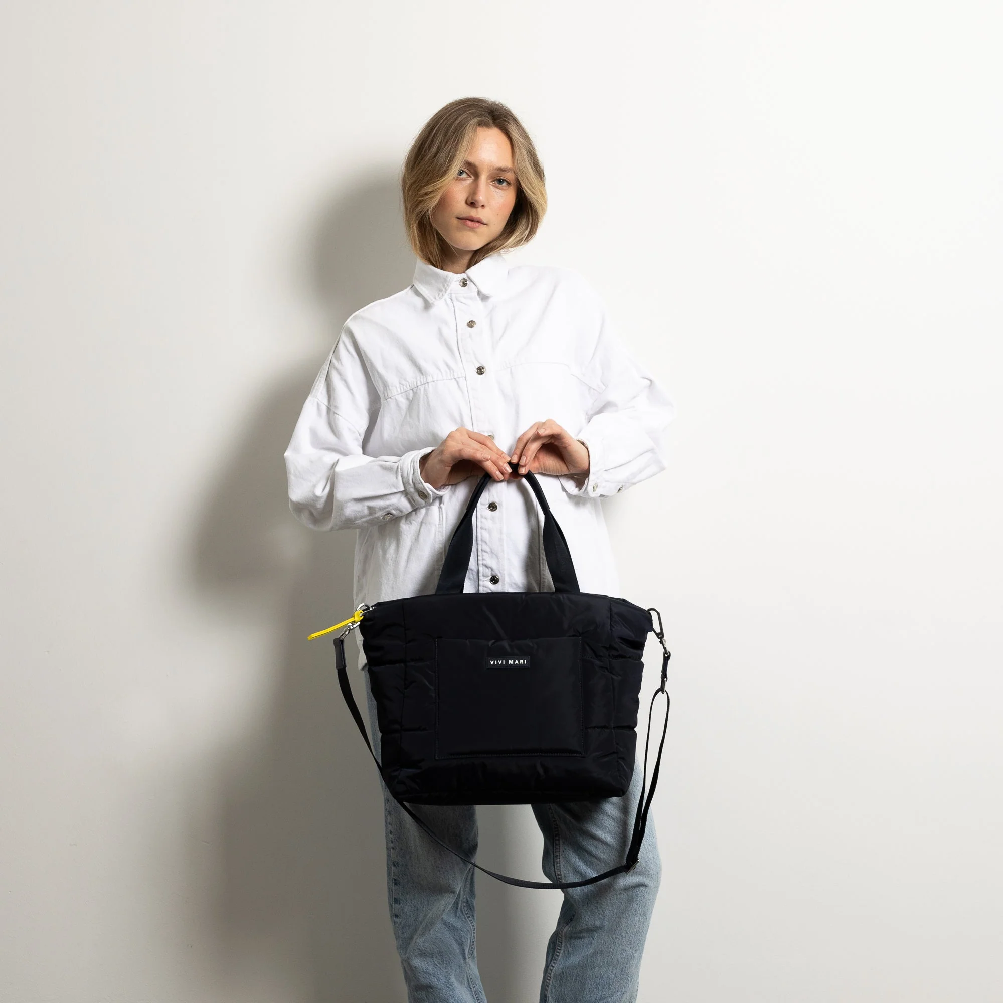 padded tote bag medium + strap basic woven slim - navy - Image 5