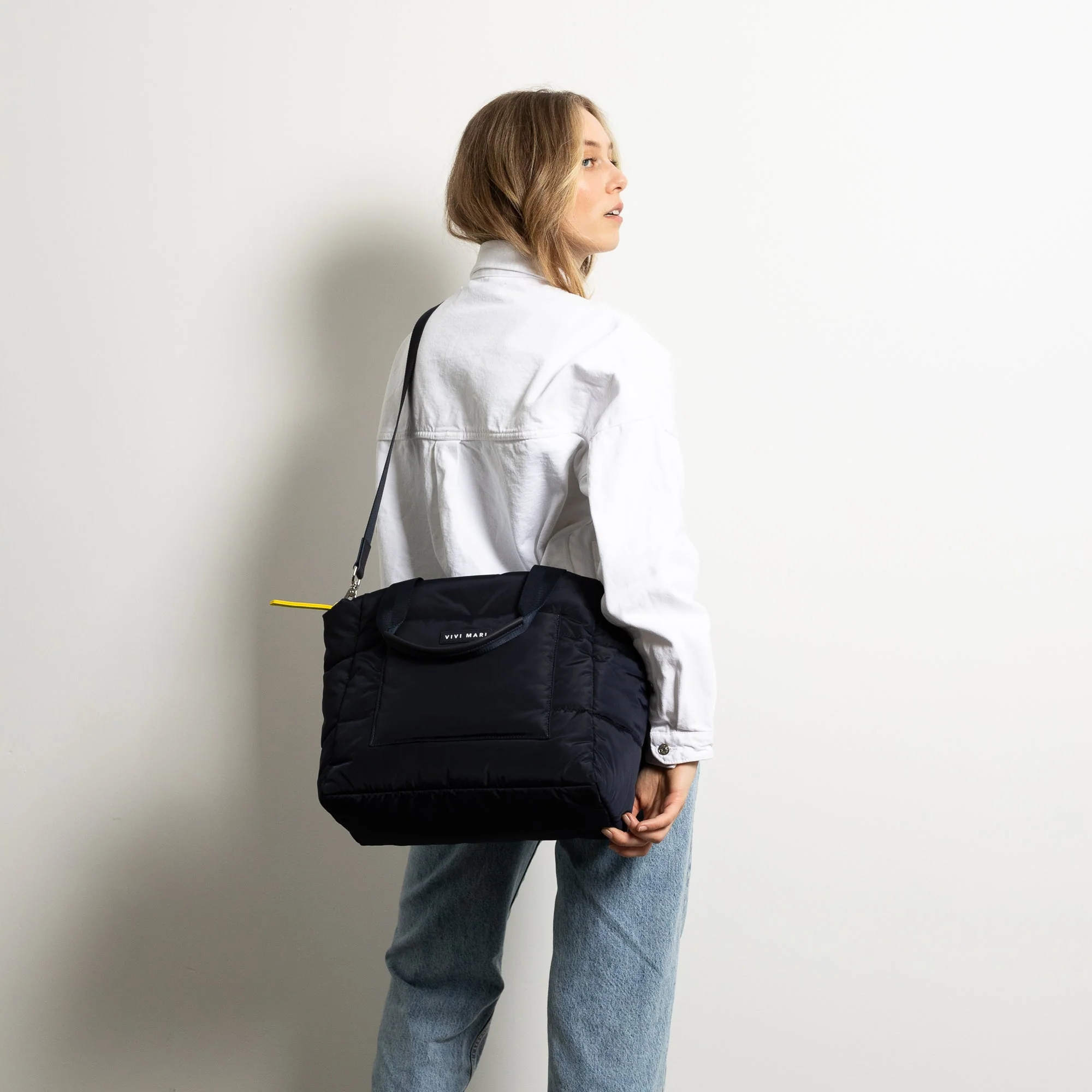 padded tote bag medium + strap basic woven slim - navy - Image 6