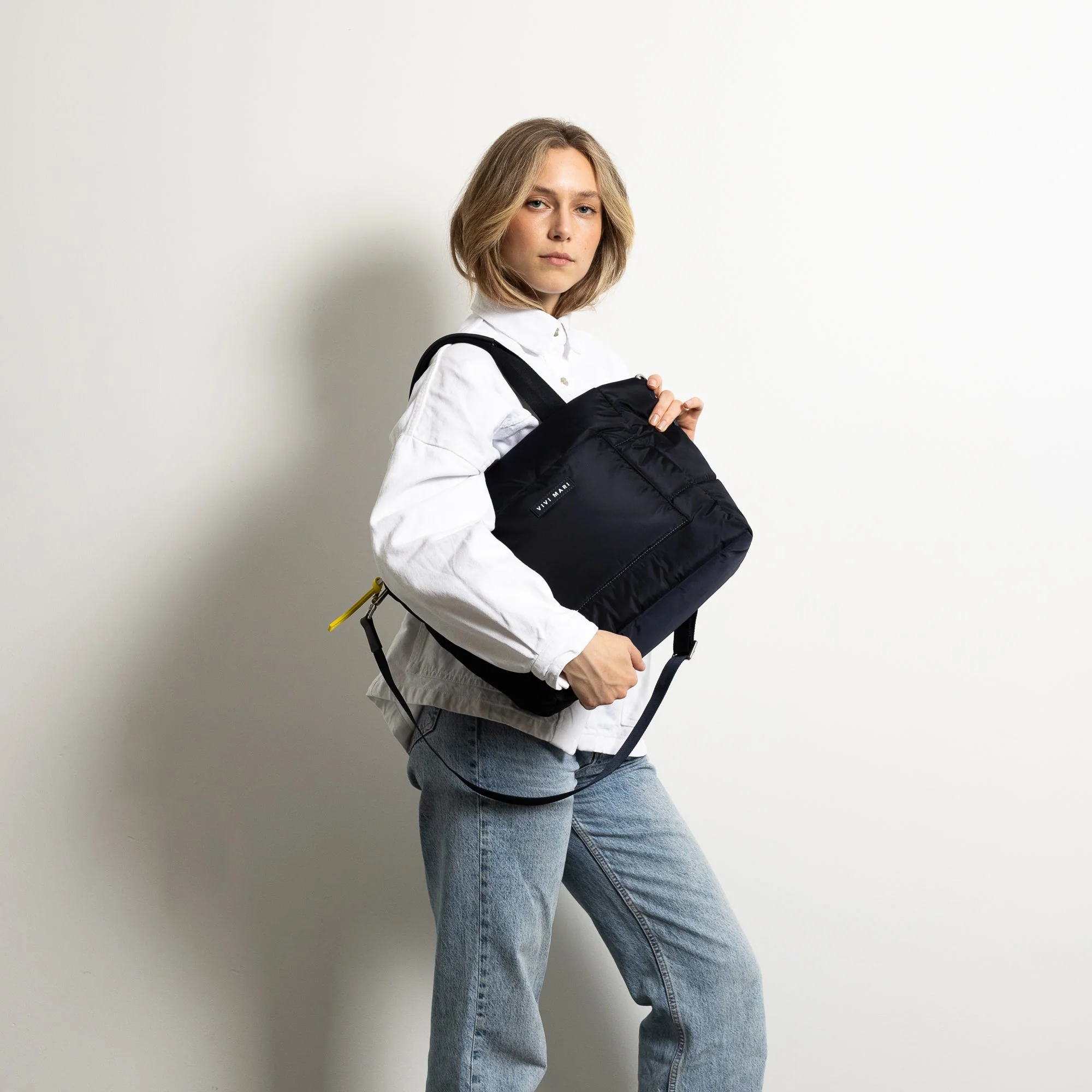 padded tote bag medium + strap basic woven slim - navy - Image 8