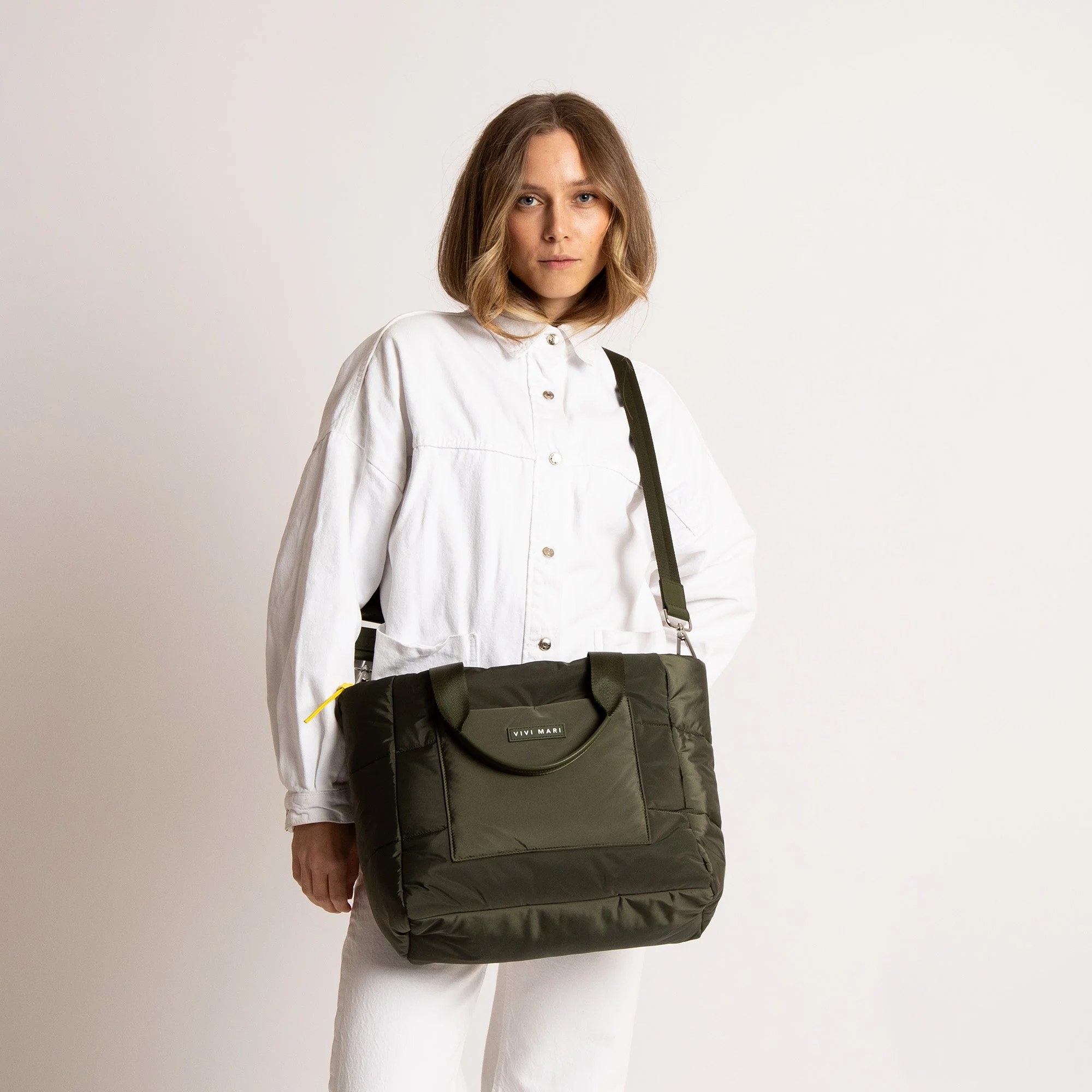 padded tote bag medium + strap basic woven slim - olive - Image 2