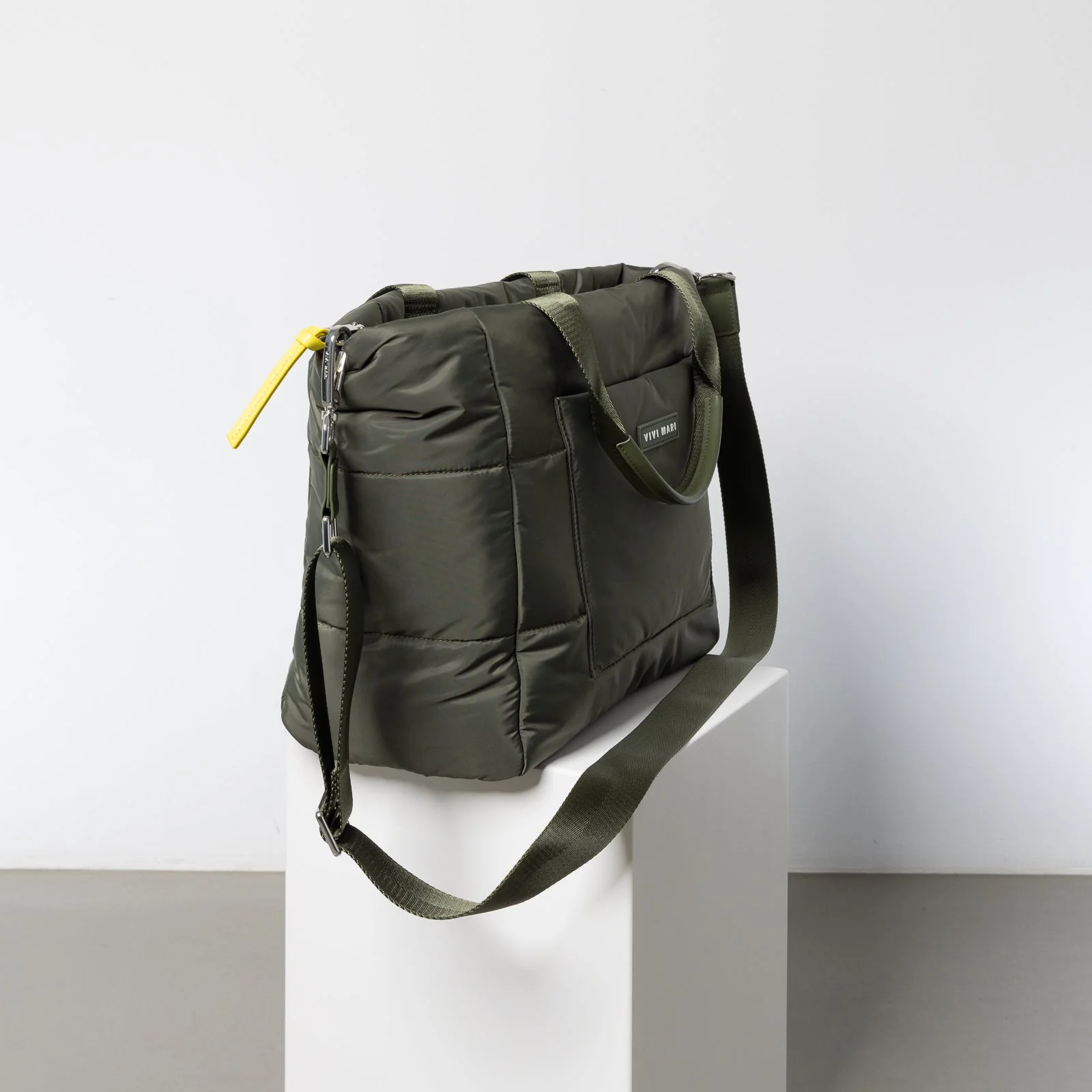 padded tote bag medium + strap basic woven slim - olive - Image 3