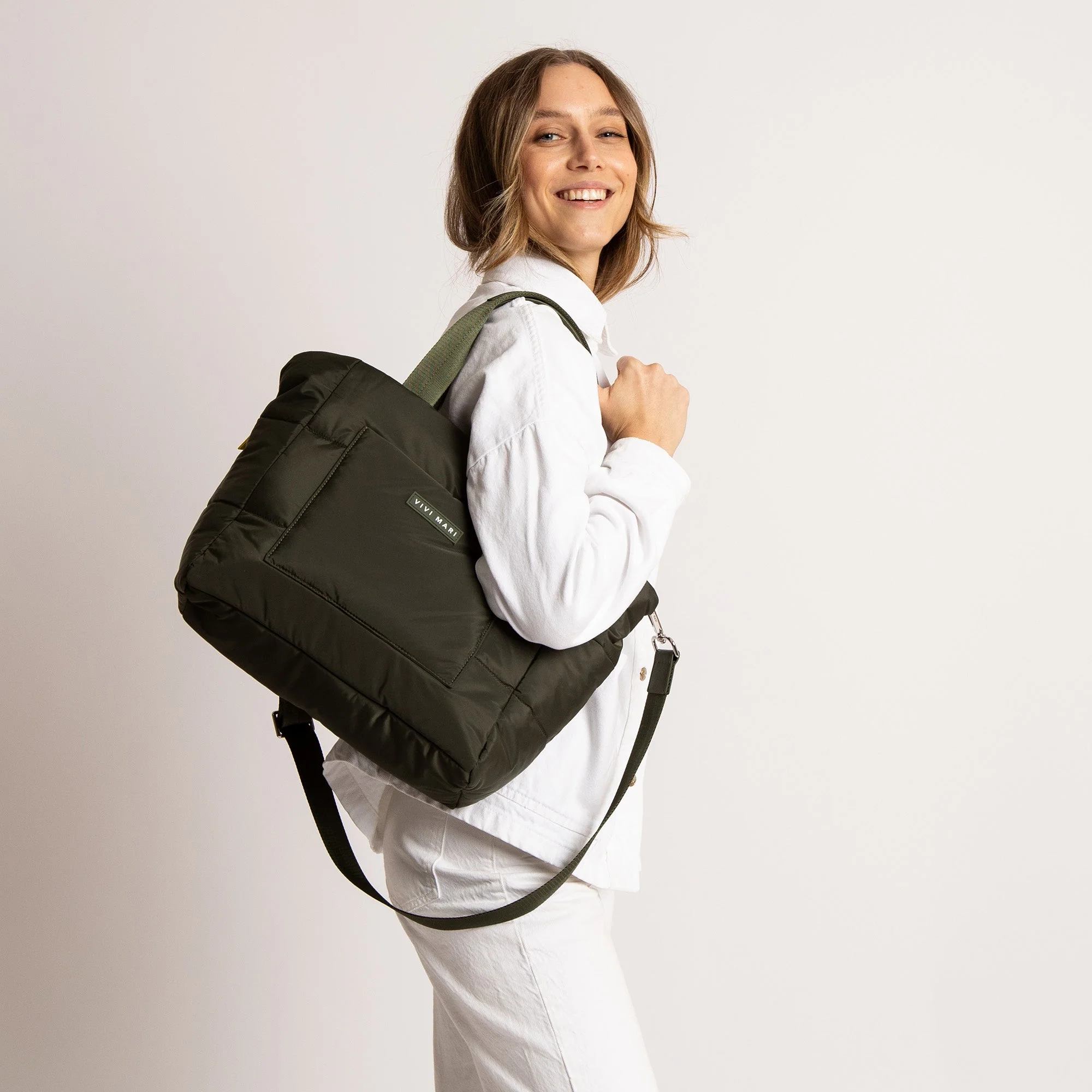 padded tote bag medium + strap basic woven slim - olive - Image 6
