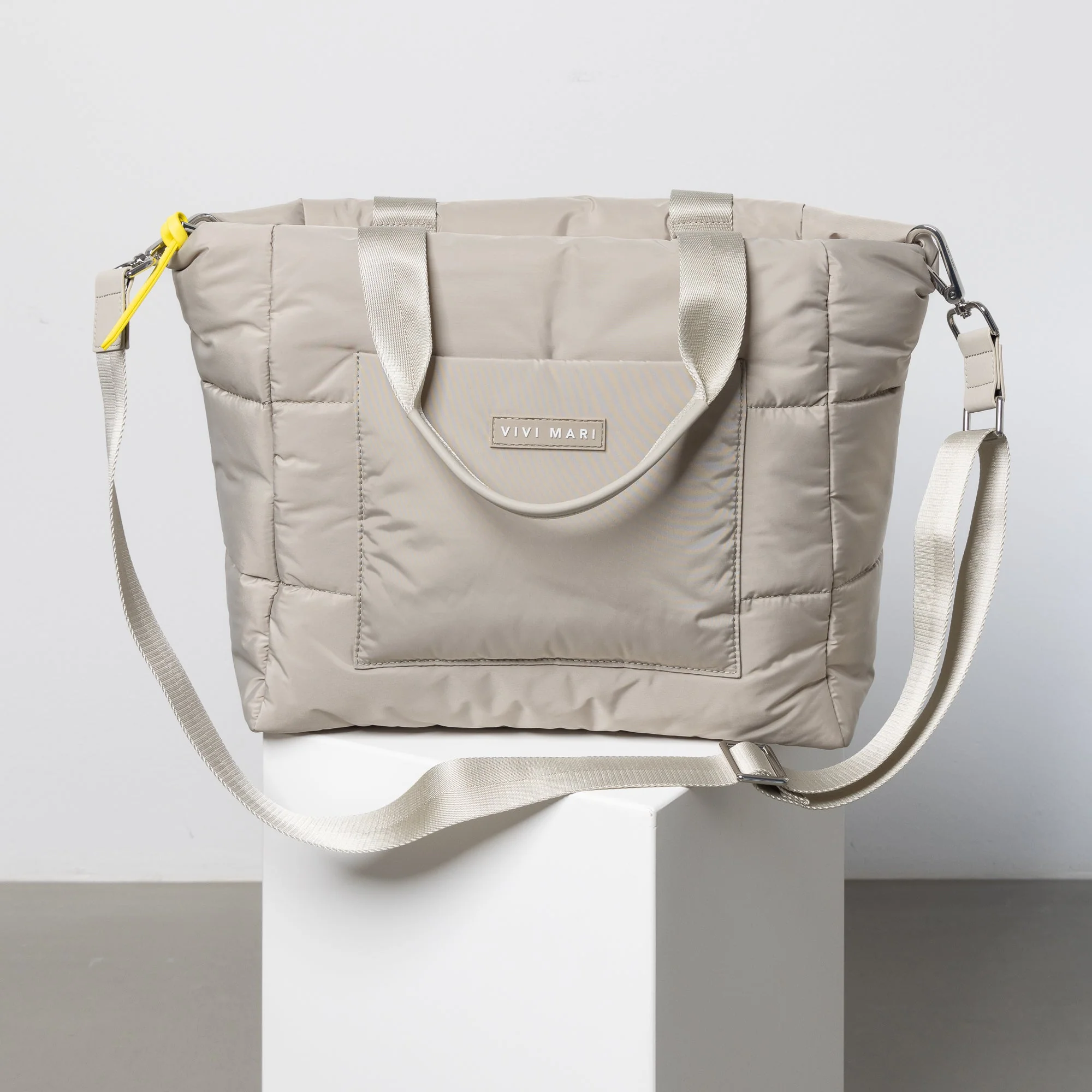 padded tote bag medium + strap basic woven slim - stone