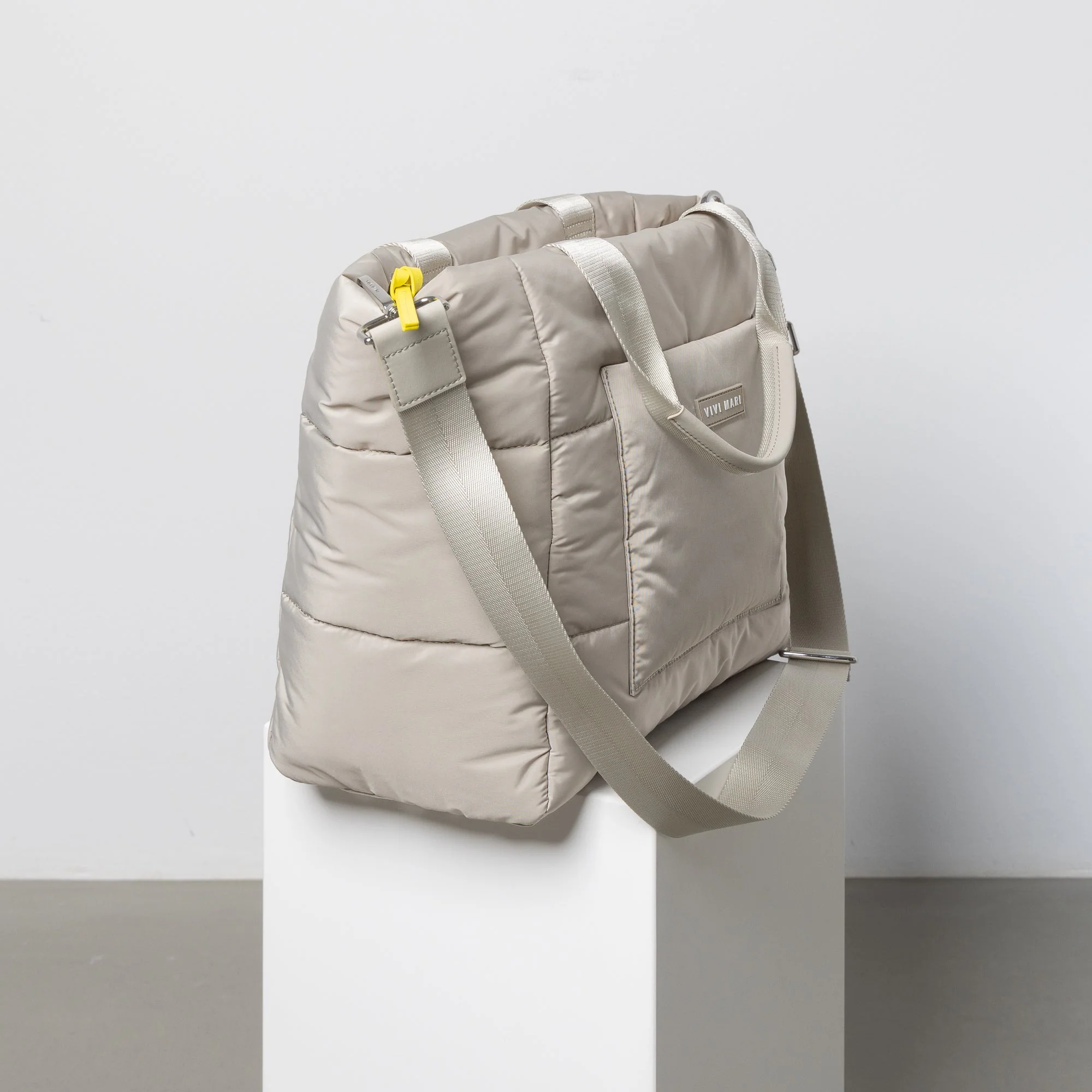 padded tote bag medium + strap basic woven slim - stone - Image 3