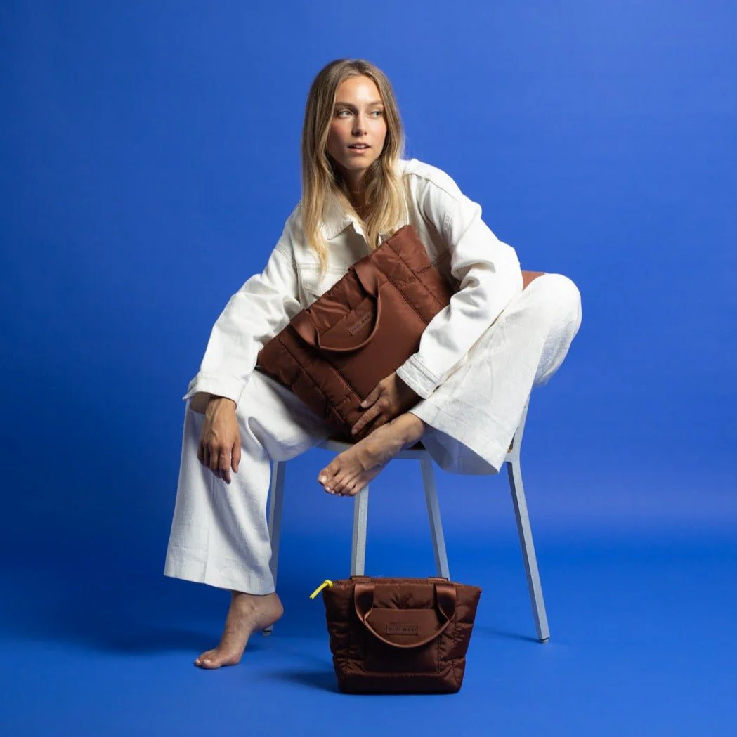 padded tote bag medium + strap basic woven slim - tan - Image 11