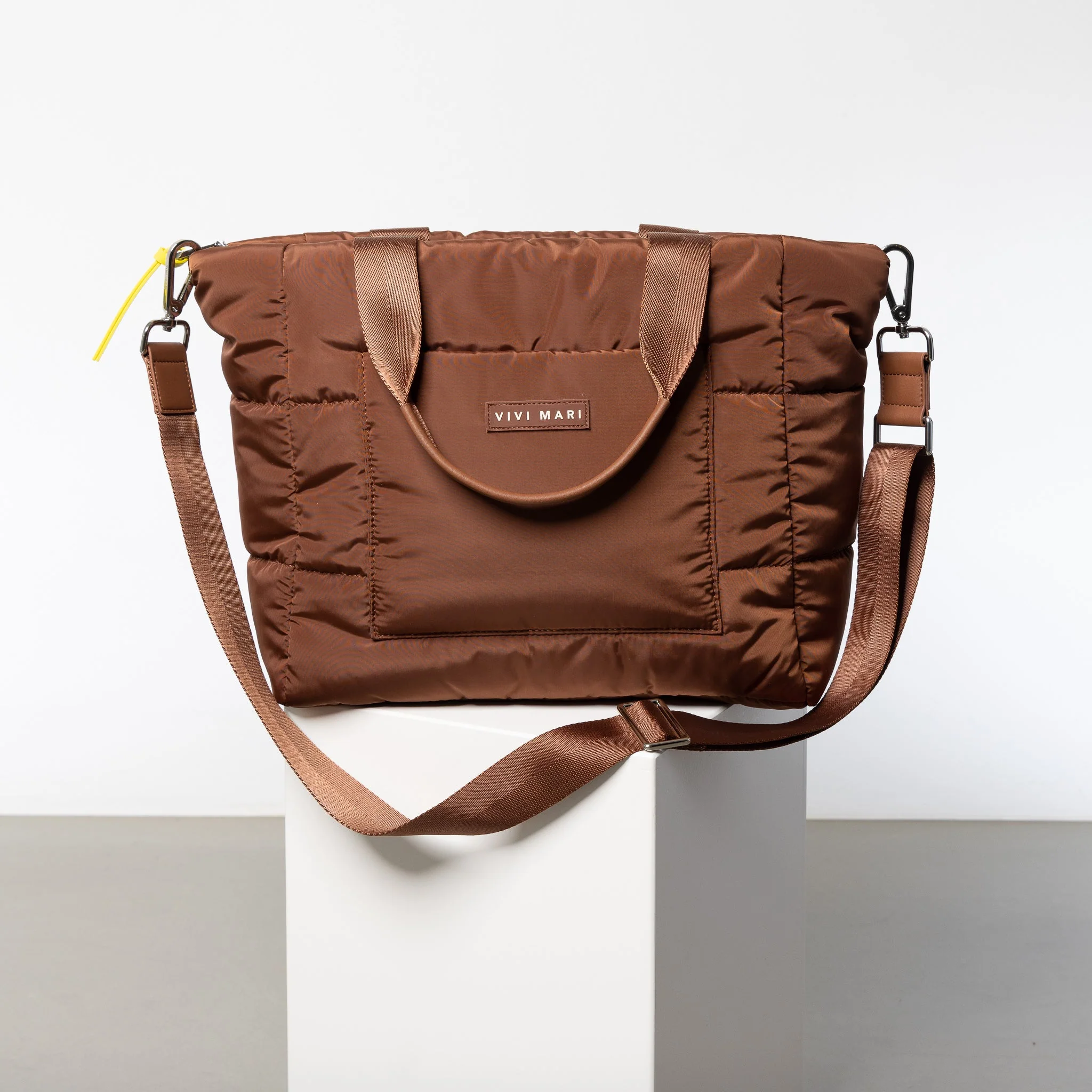 padded tote bag medium + strap basic woven slim - tan - Image 17