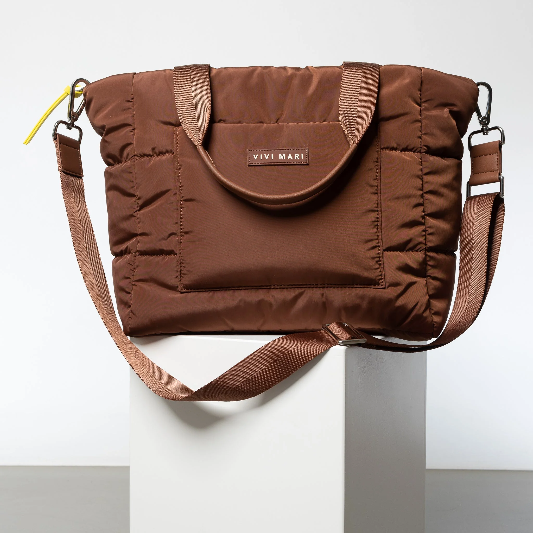 padded tote bag medium + strap basic woven slim - tan - Image 3