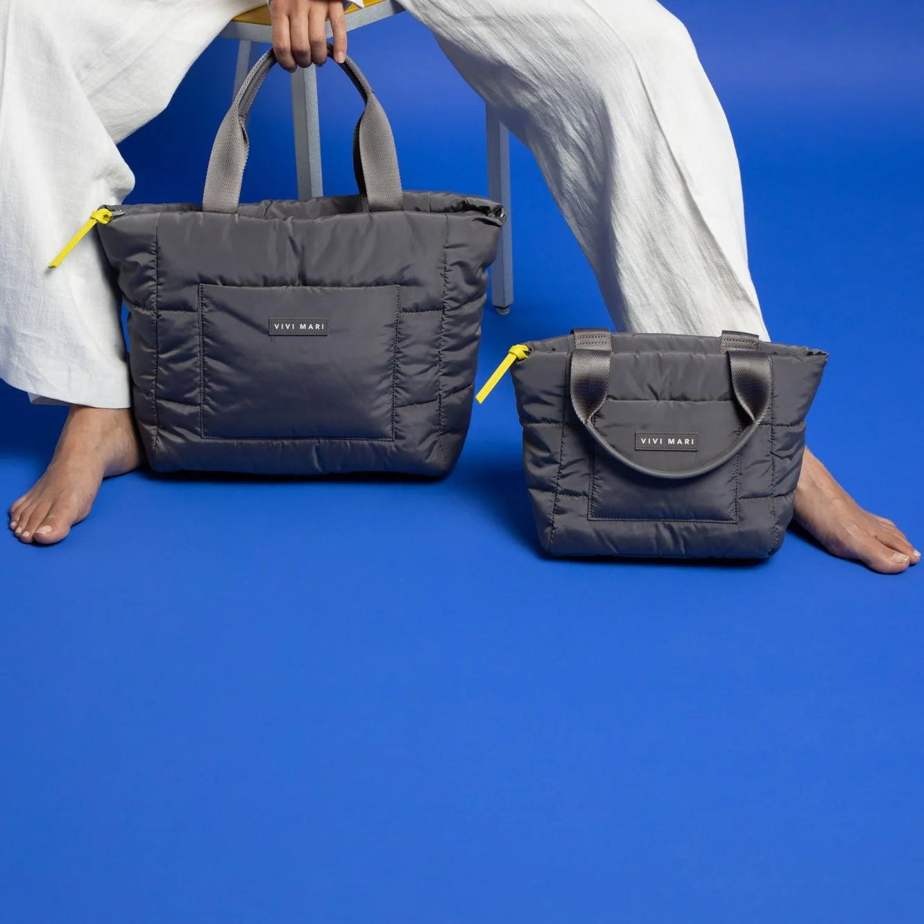 padded tote bag medium + strap basic woven slim - taupe - Image 11