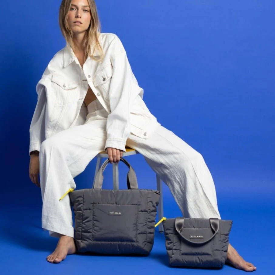 padded tote bag medium + strap basic woven slim - taupe - Image 16