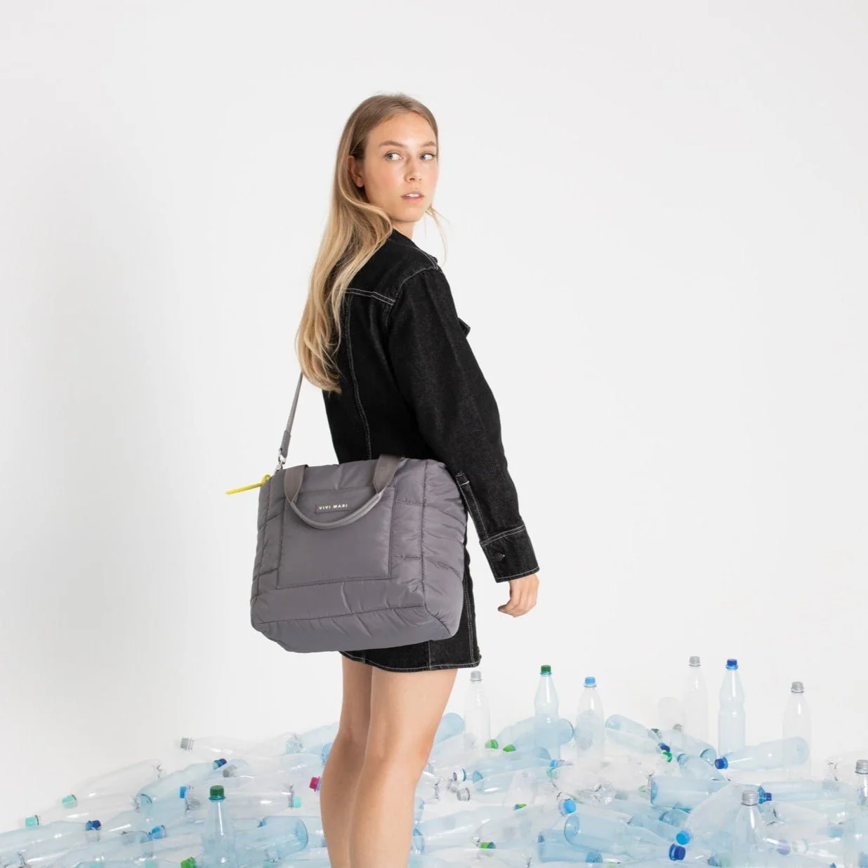 padded tote bag medium + strap basic woven slim - taupe - Image 20