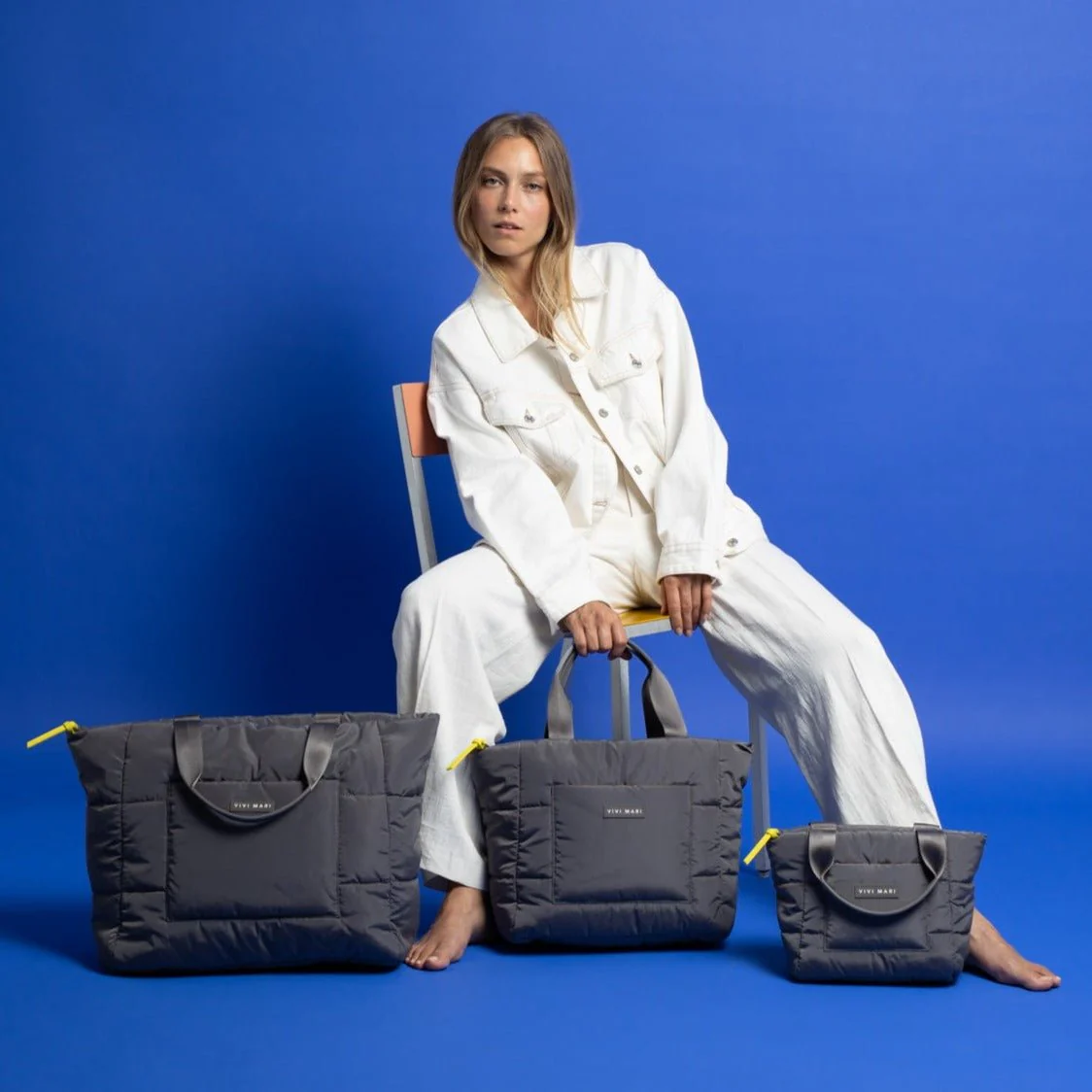 padded tote bag medium + strap basic woven slim - taupe - Image 5