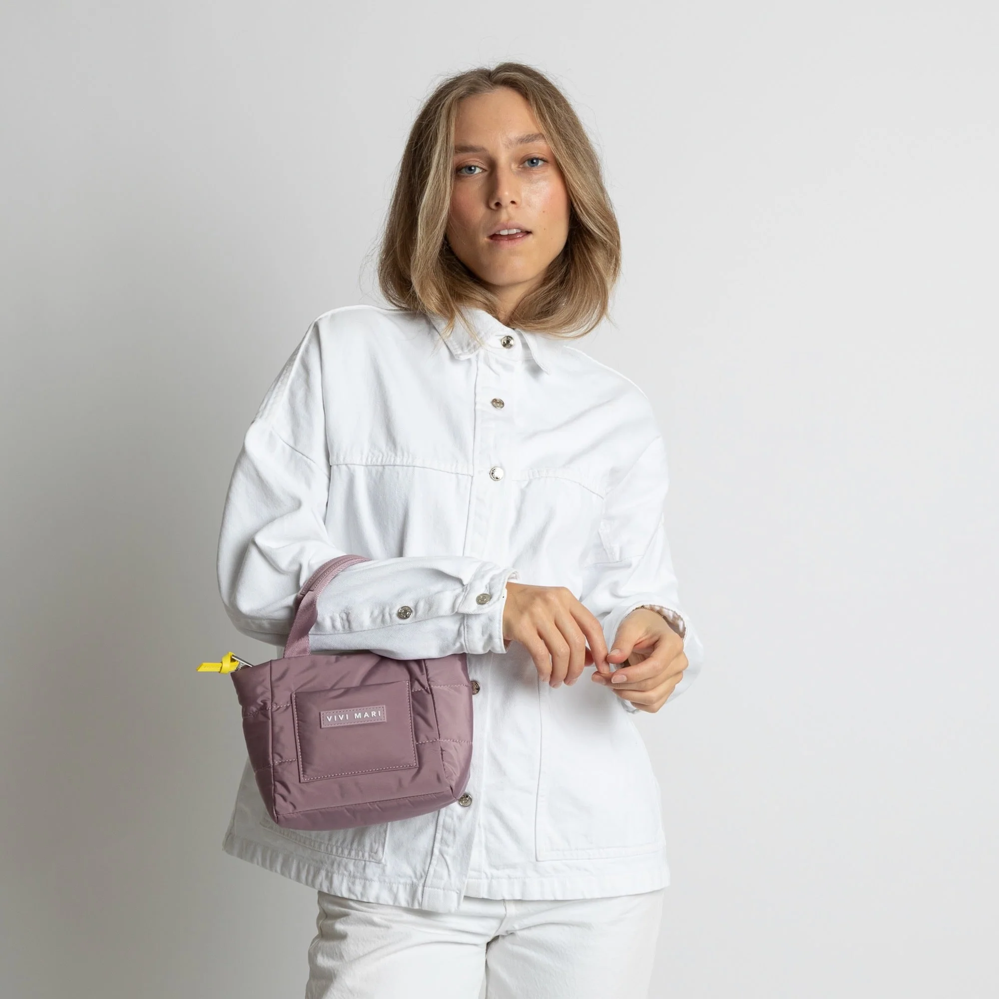 padded tote bag mini + strap basic woven slim - ash plum - Image 9