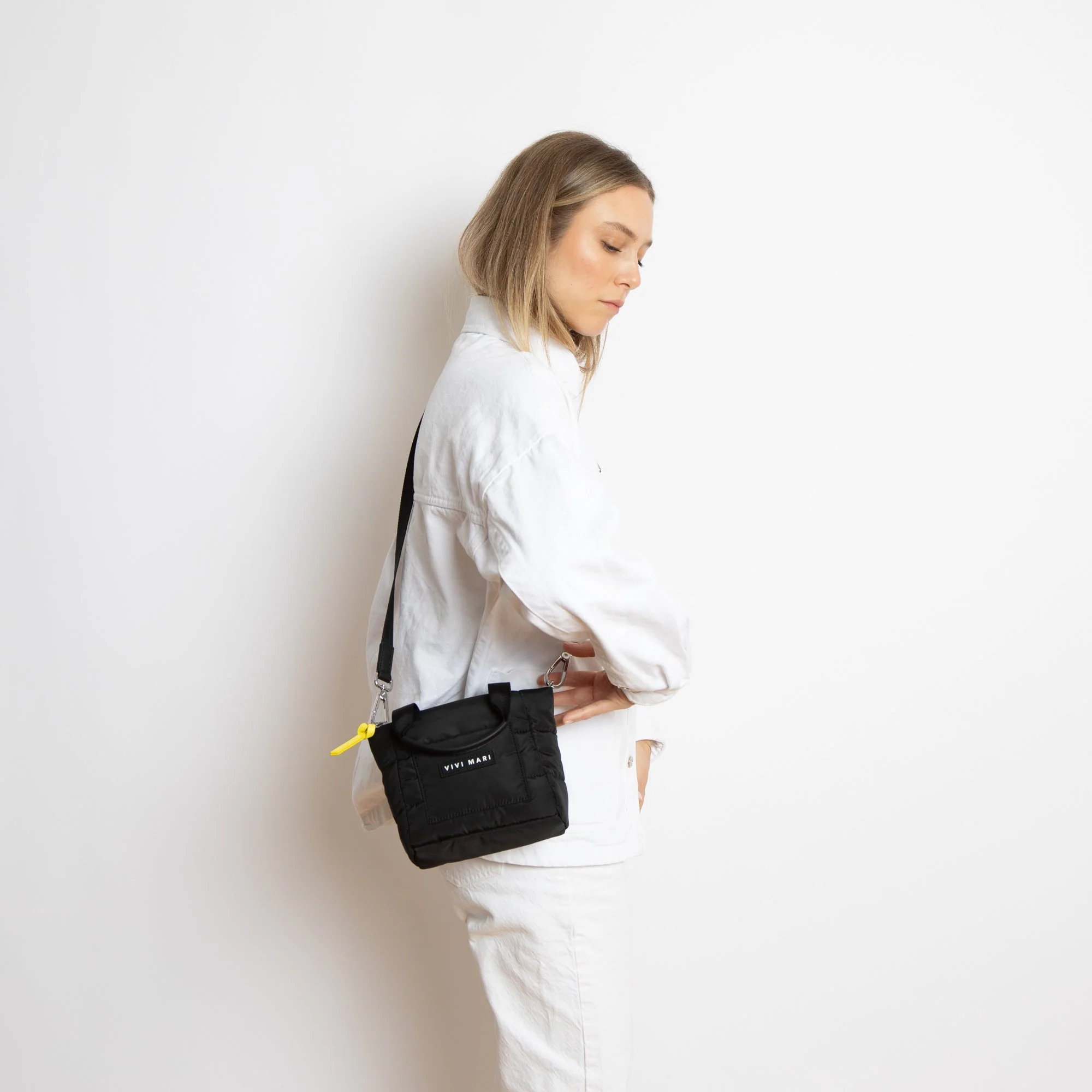 padded tote bag mini + strap basic woven slim - black - Image 14