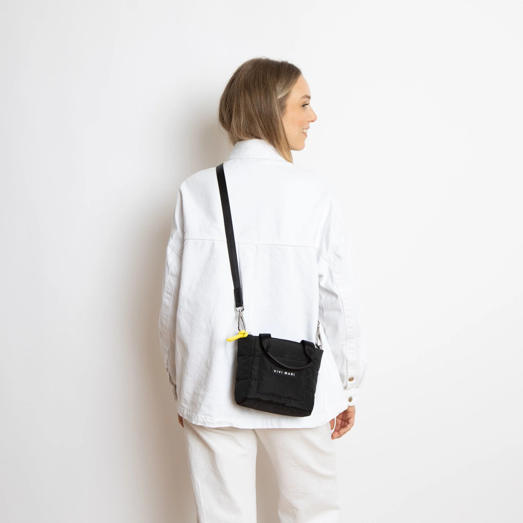 padded tote bag mini + strap basic woven slim - black - Image 15